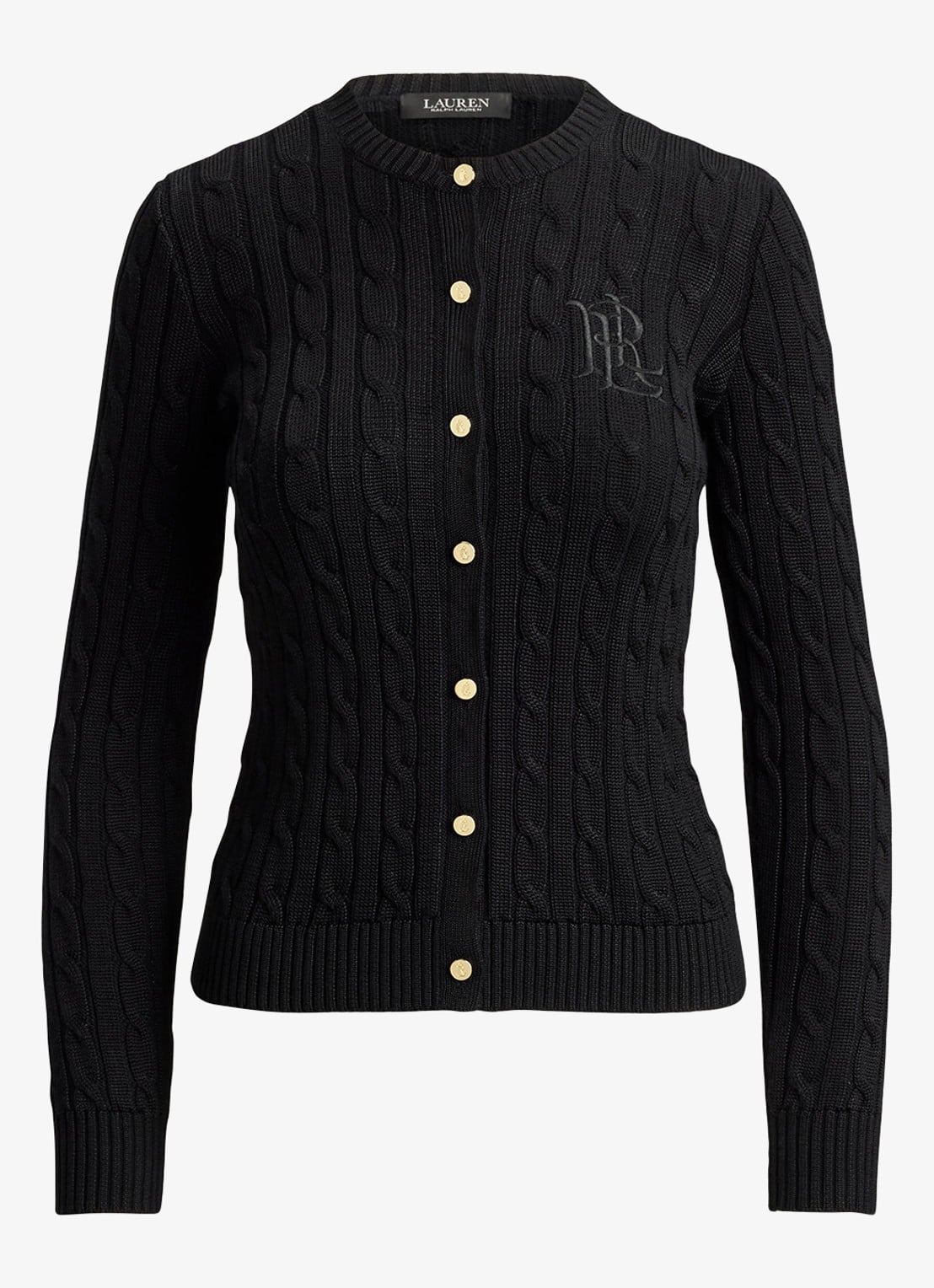 Ralph Lauren Kabelgebreid vest met logoborduring - voorkant 3 zwart