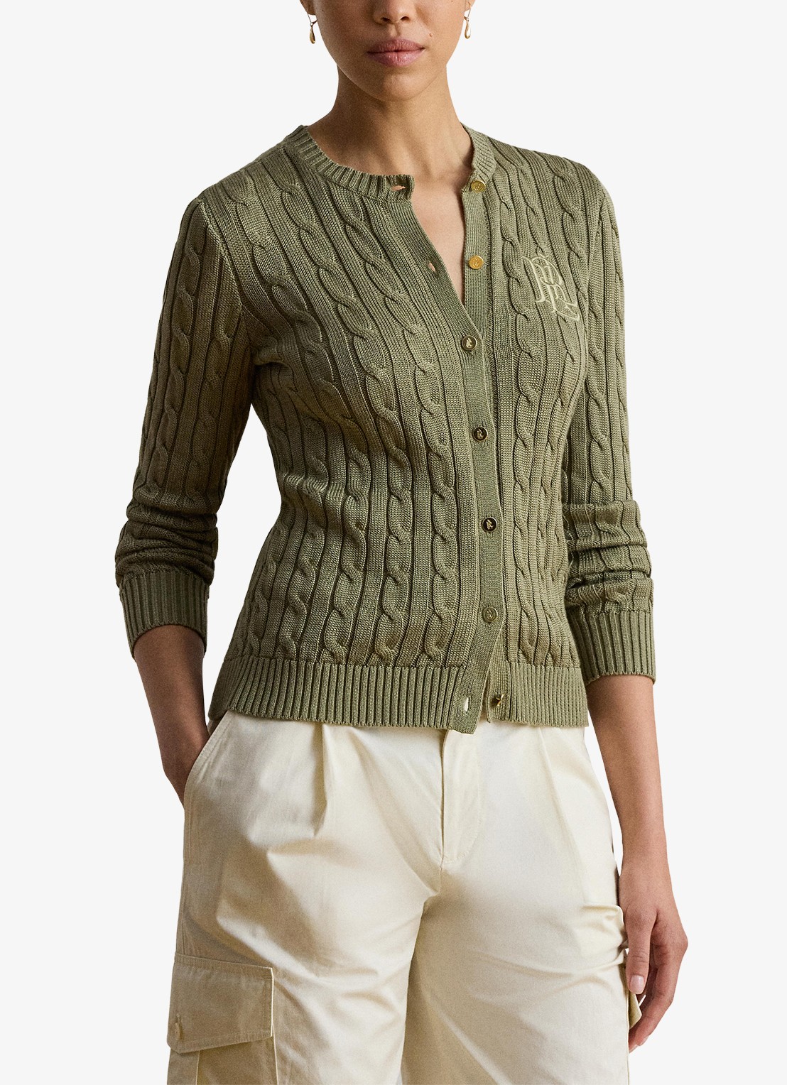 Ralph Lauren Kabelgebreid vest met logoborduring - detail 4 light agave / groen