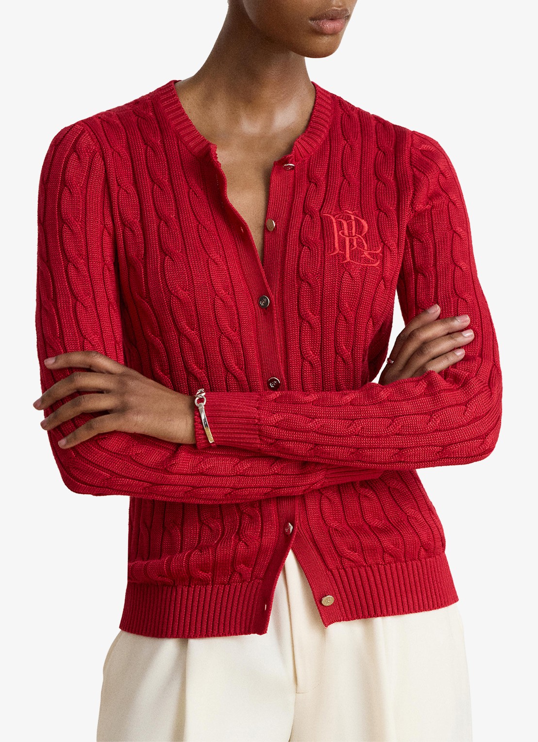 Ralph Lauren Kabelgebreid vest met logoborduring - detail ralph red / rood