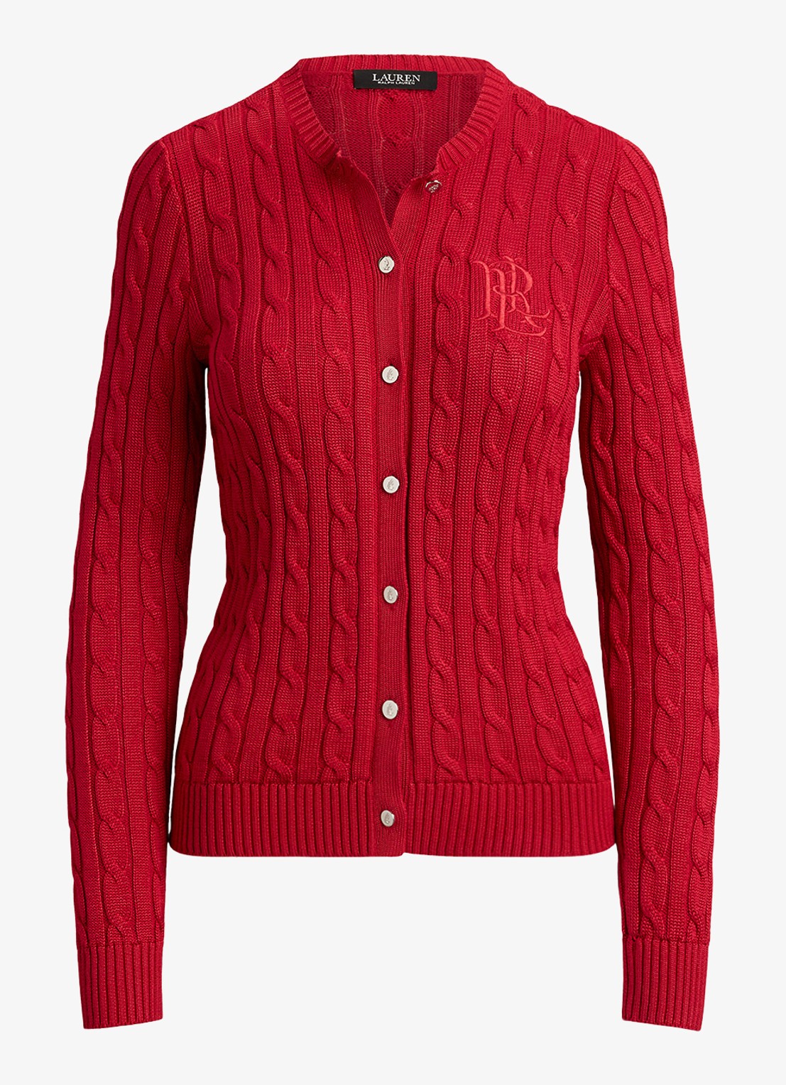 Ralph Lauren Kabelgebreid vest met logoborduring - voorkant 3 ralph red / rood