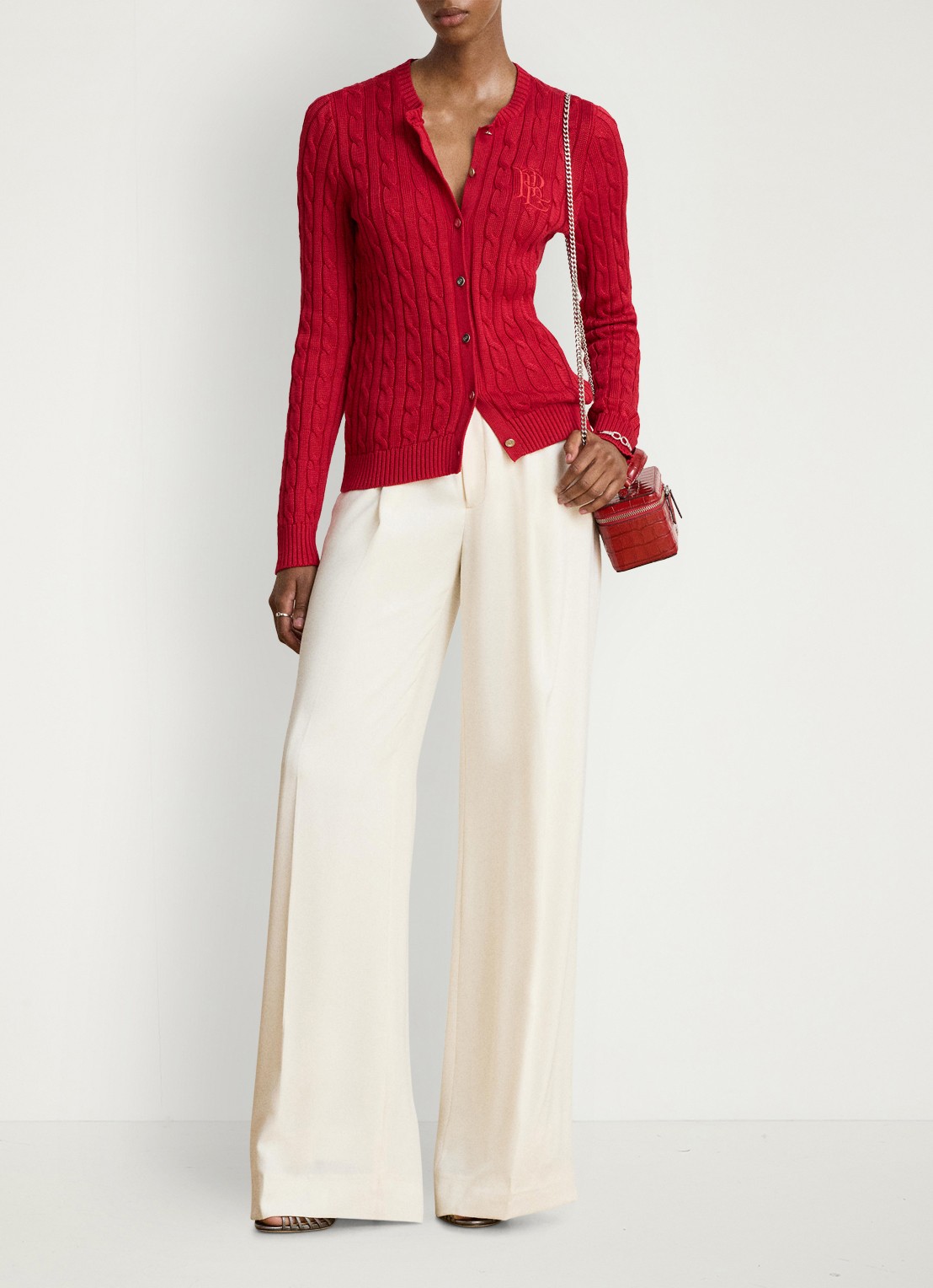 Ralph Lauren Kabelgebreid vest met logoborduring - voorkant 4 ralph red / rood
