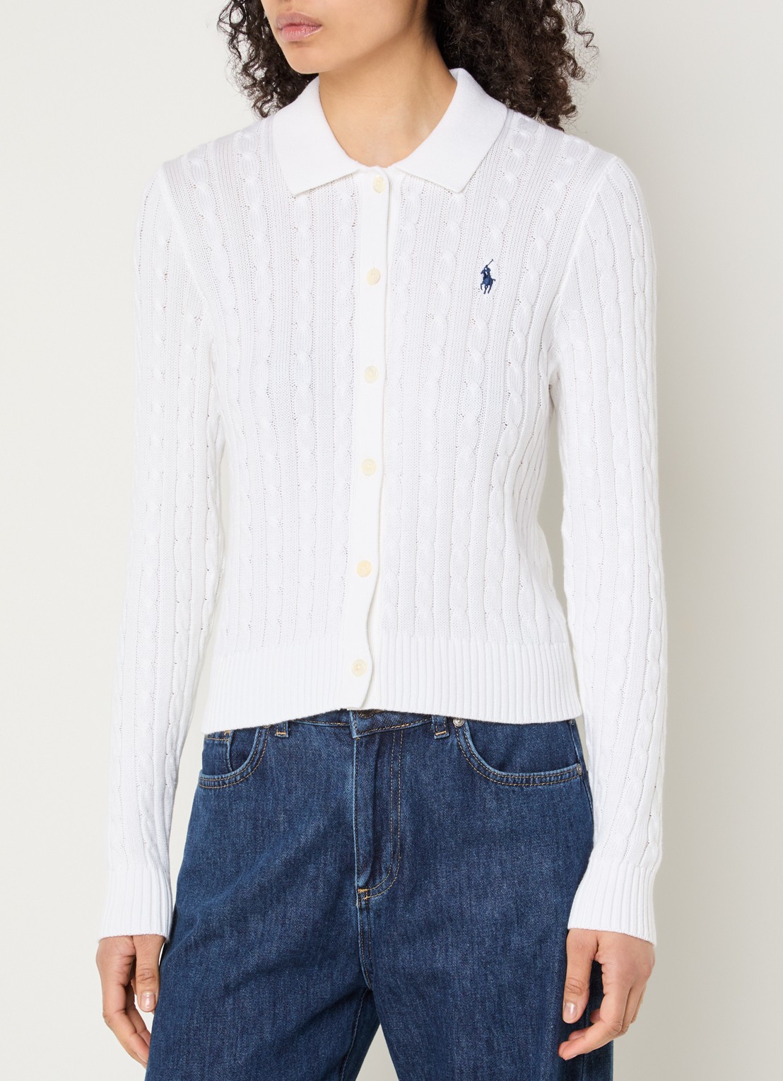 Ralph Lauren Kabelgebreid vest met polokraag en logoborduring - detail 4 wit