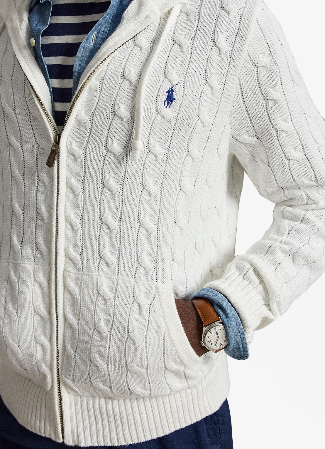 Ralph Lauren Kabelgebreid vest met steekzakken en logo - detail 5 white / wit