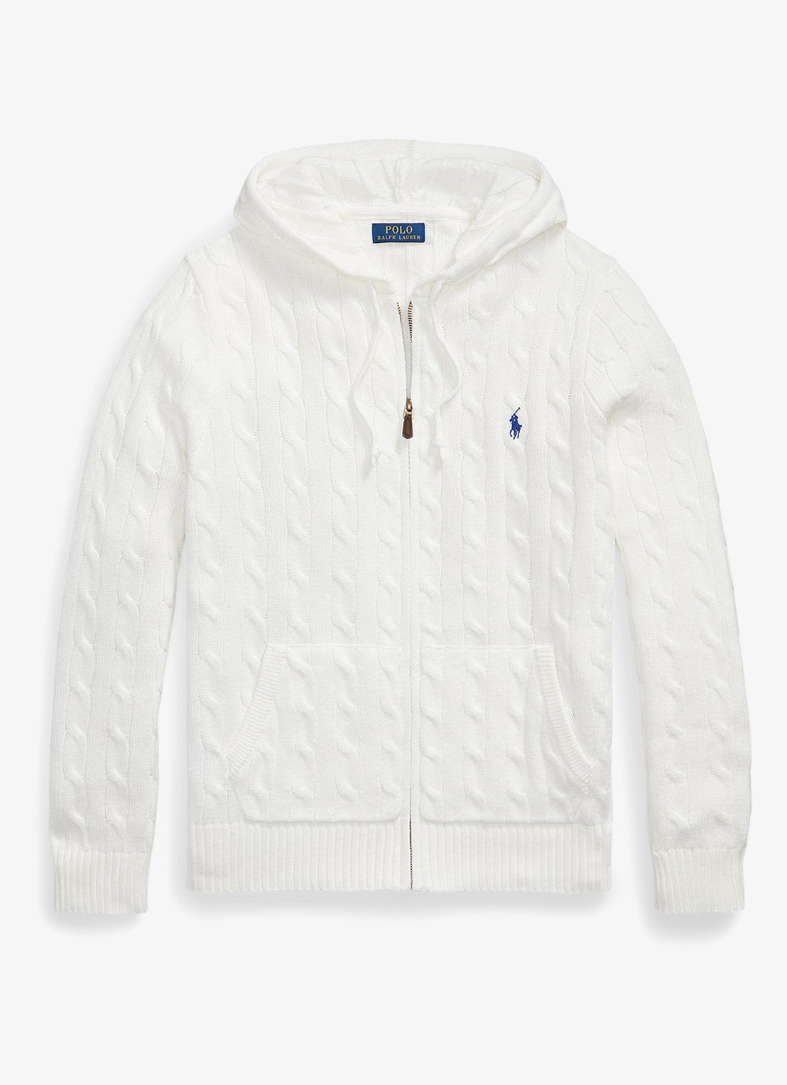 Ralph Lauren Kabelgebreid vest met steekzakken en logo - voorkant white / wit