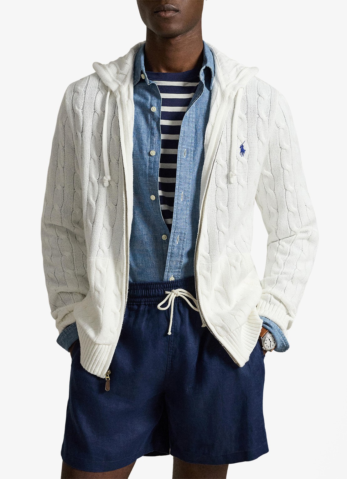 Ralph Lauren Kabelgebreid vest met steekzakken en logo - voorkant 2 white / wit