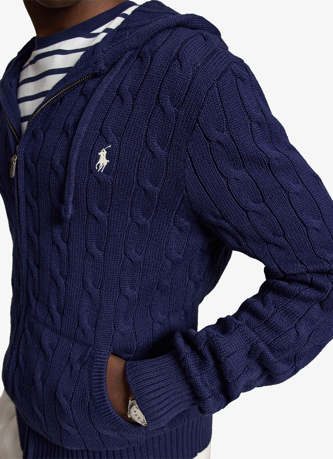 Ralph Lauren Kabelgebreid vest met steekzakken en logo - detail 2 bright navy-2x86