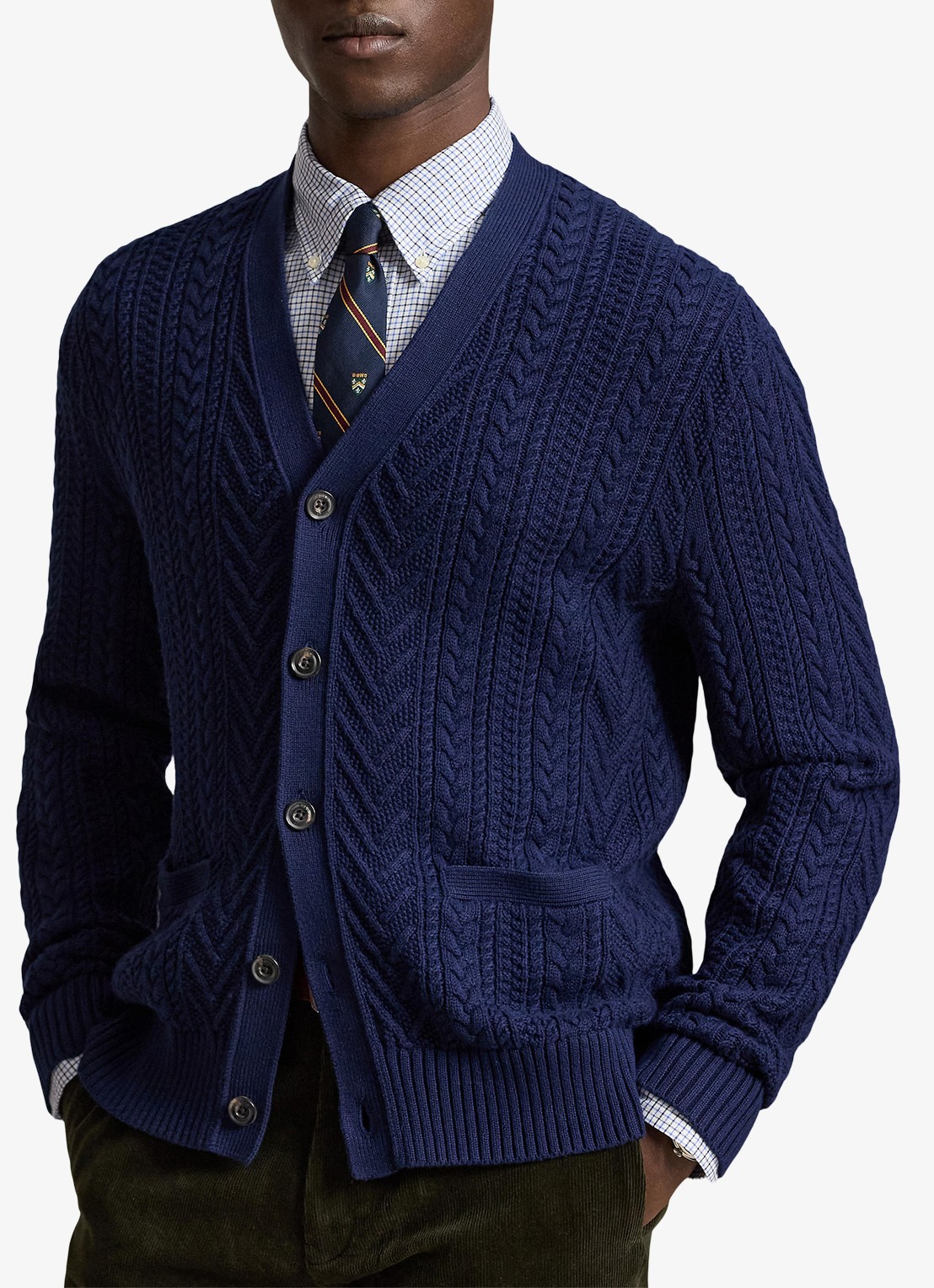 Ralph Lauren Kabelgebreid vest met steekzakken - detail 4 navy combo / donkerblauw