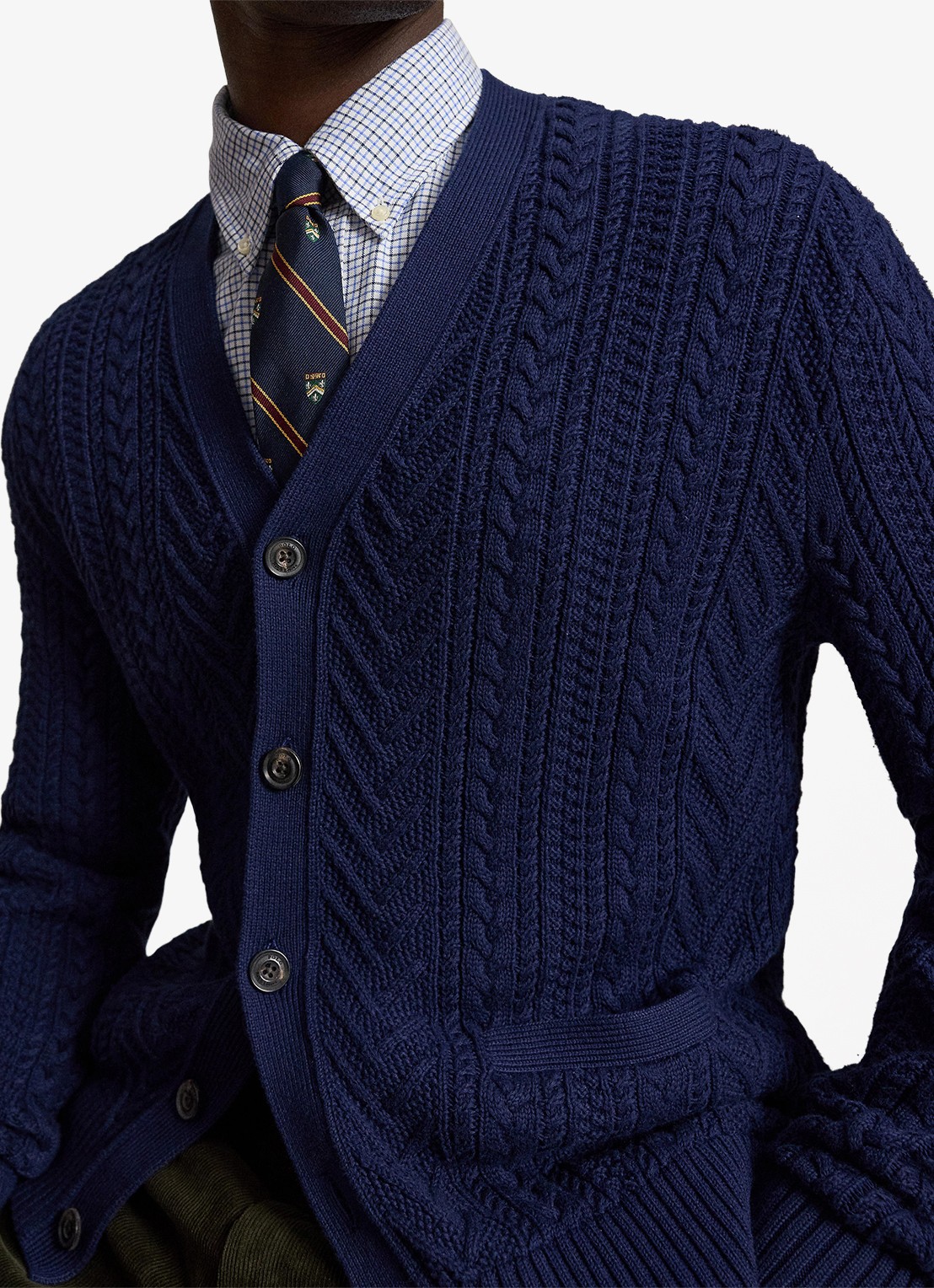 Ralph Lauren Kabelgebreid vest met steekzakken - detail 5 navy combo / donkerblauw