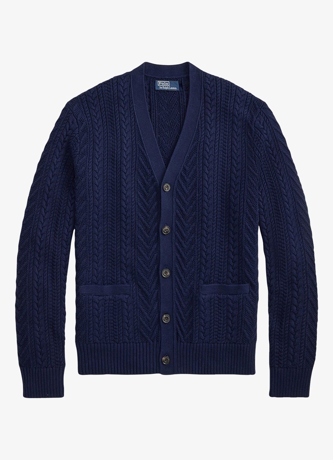Ralph Lauren Kabelgebreid vest met steekzakken - voorkant 2 navy combo / donkerblauw