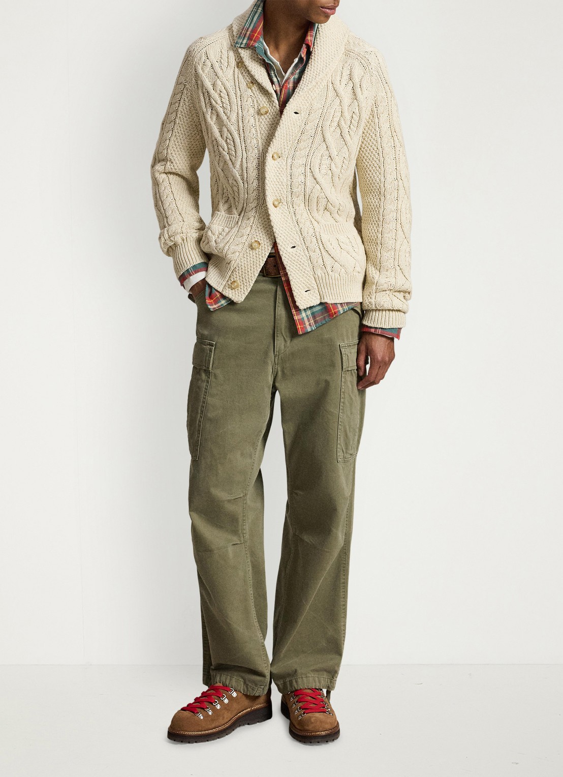 Ralph Lauren Kabelgebreid vest met steekzakken - detail oatmeal combo-3pkd / beige