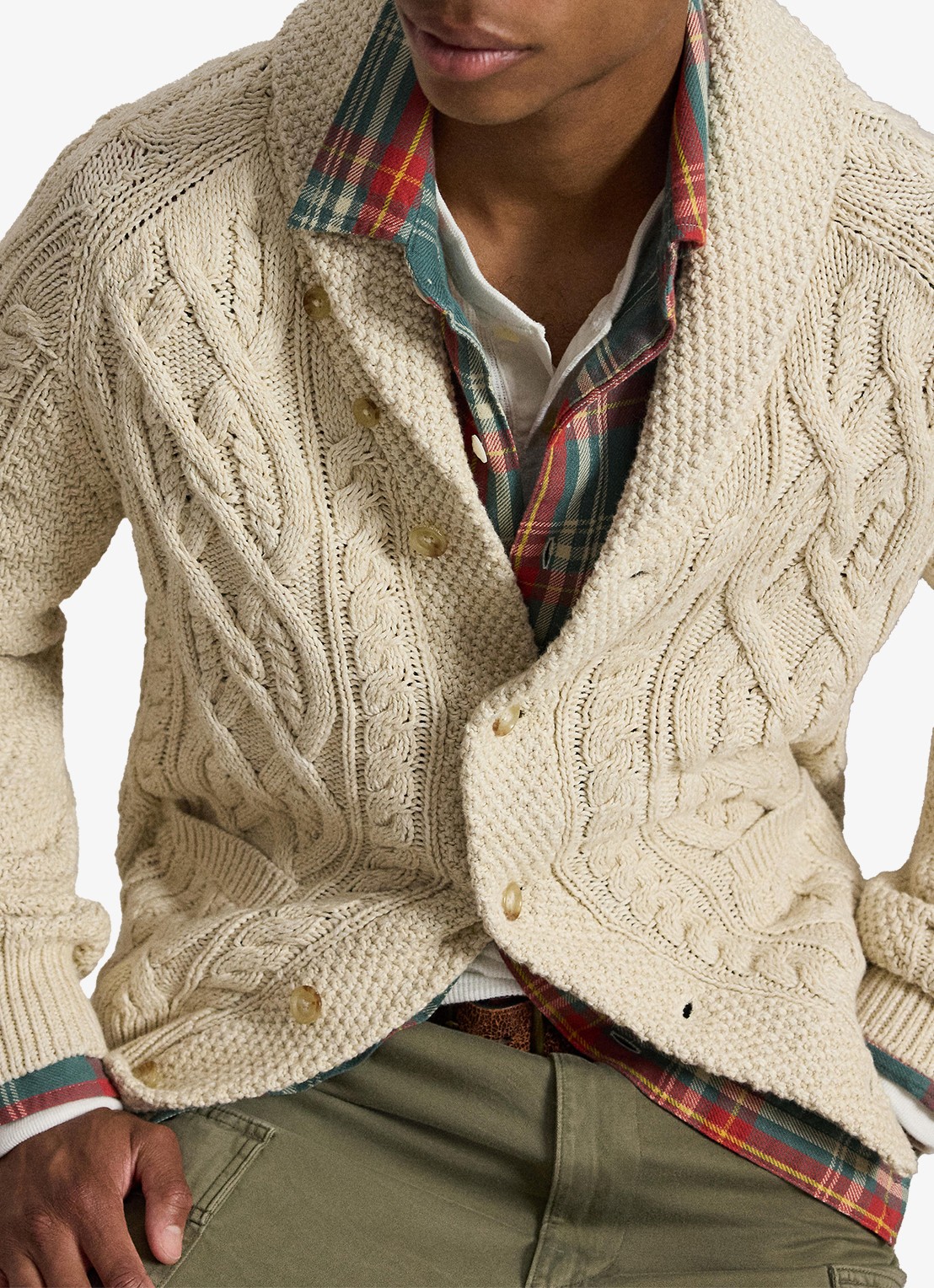 Ralph Lauren Kabelgebreid vest met steekzakken - detail 2 oatmeal combo-3pkd / beige
