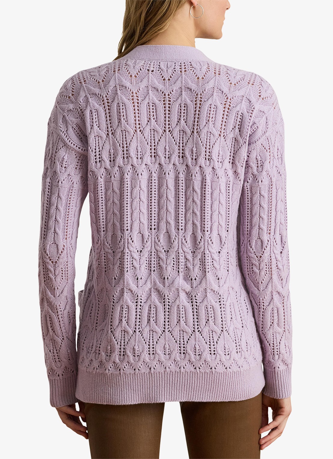 Ralph Lauren Kabelgebreid vest van wolblend met steekzakken - achterkant 5 lavender frost / lila