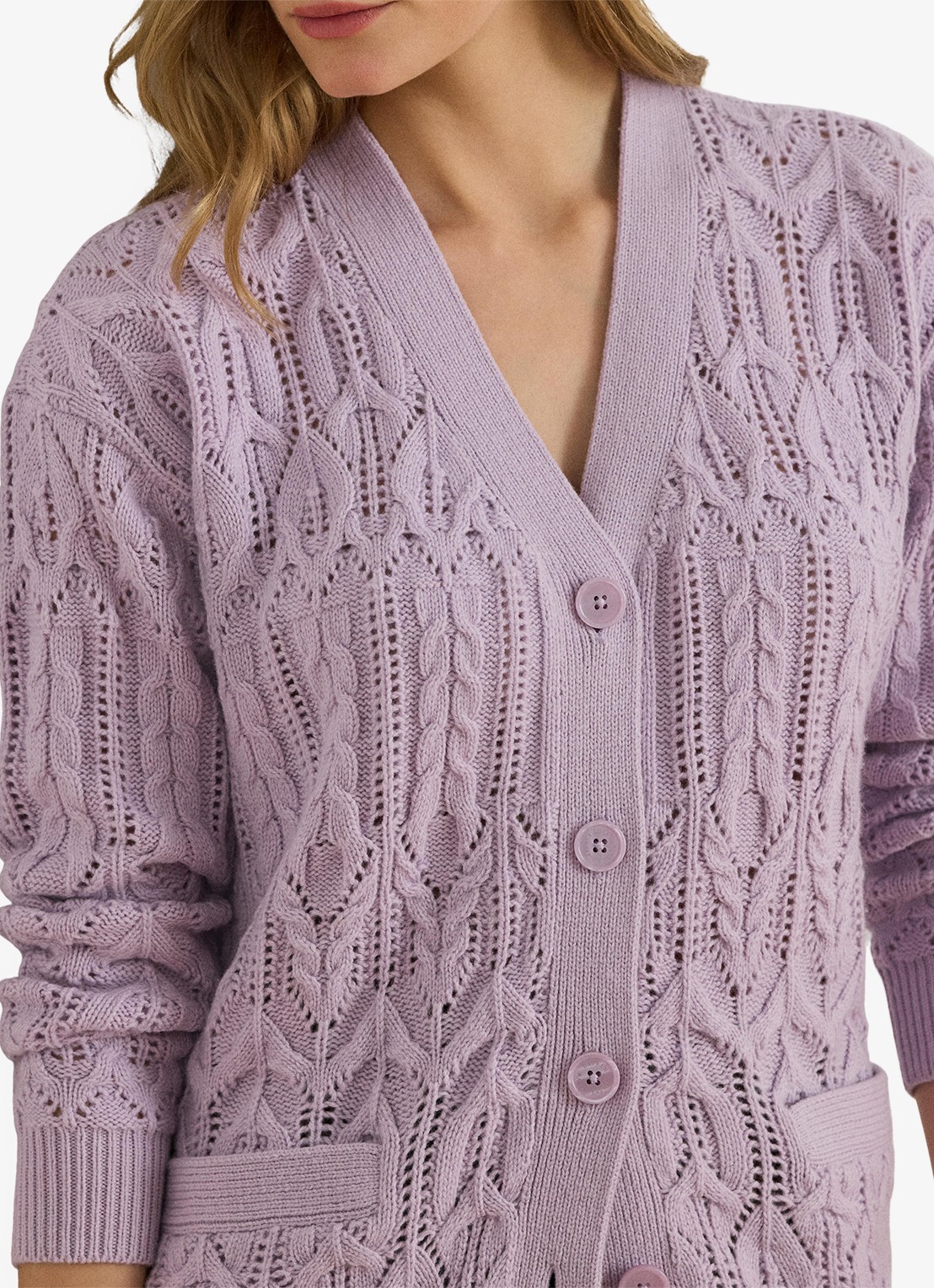 Ralph Lauren Kabelgebreid vest van wolblend met steekzakken - detail 4 lavender frost / lila