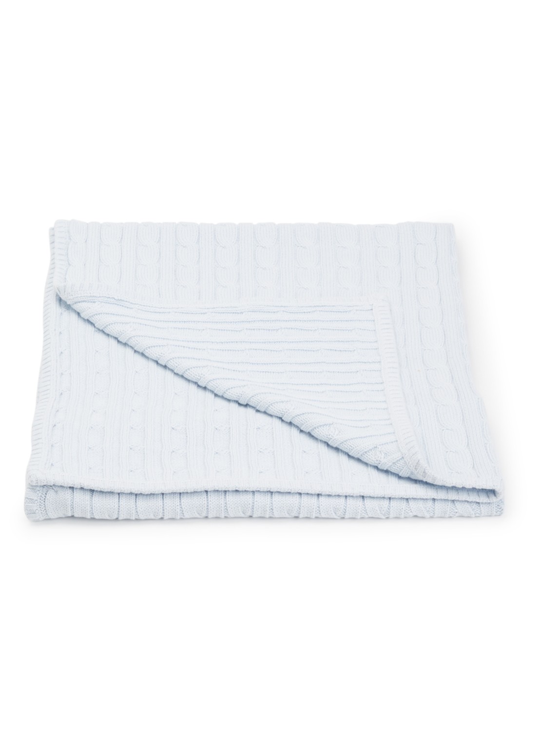 Ralph Lauren Kabelgebreid wiegdeken 74 x 102 cm - voorkant lichtblauw