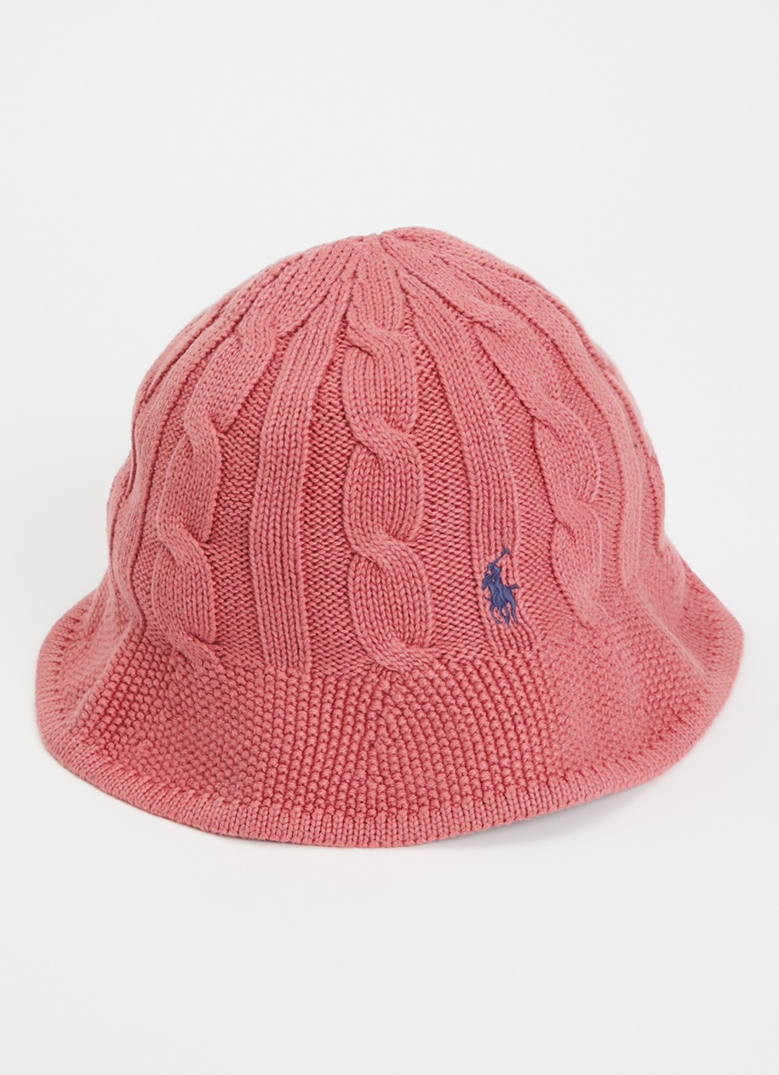 Ralph Lauren Kabelgebreide bucket hoed met logoborduring  - voorkant koraal
