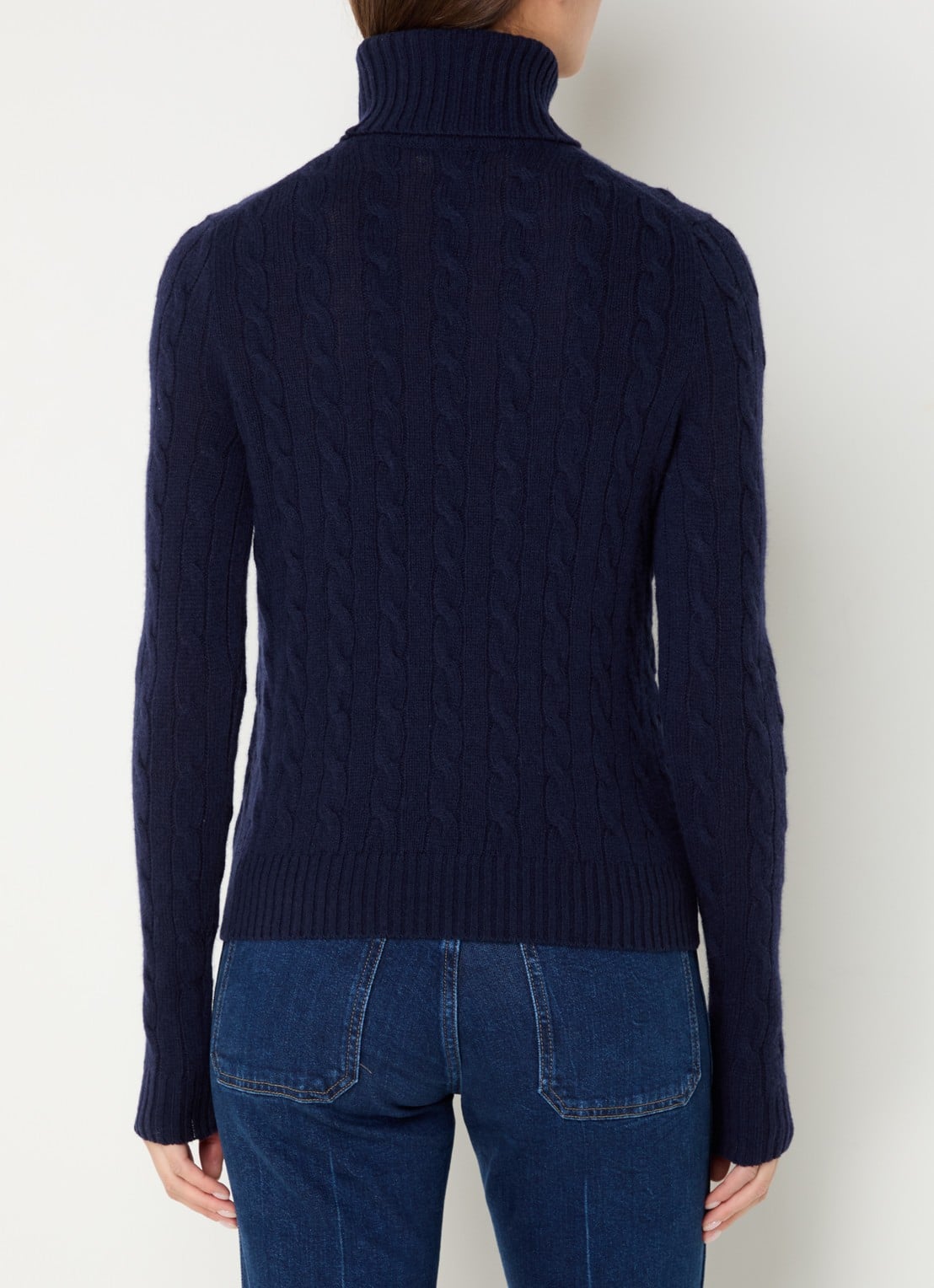 Ralph Lauren Kabelgebreide coltrui in kasjmierblend met logoborduring - achterkant 5 hunter navy / donkerblauw