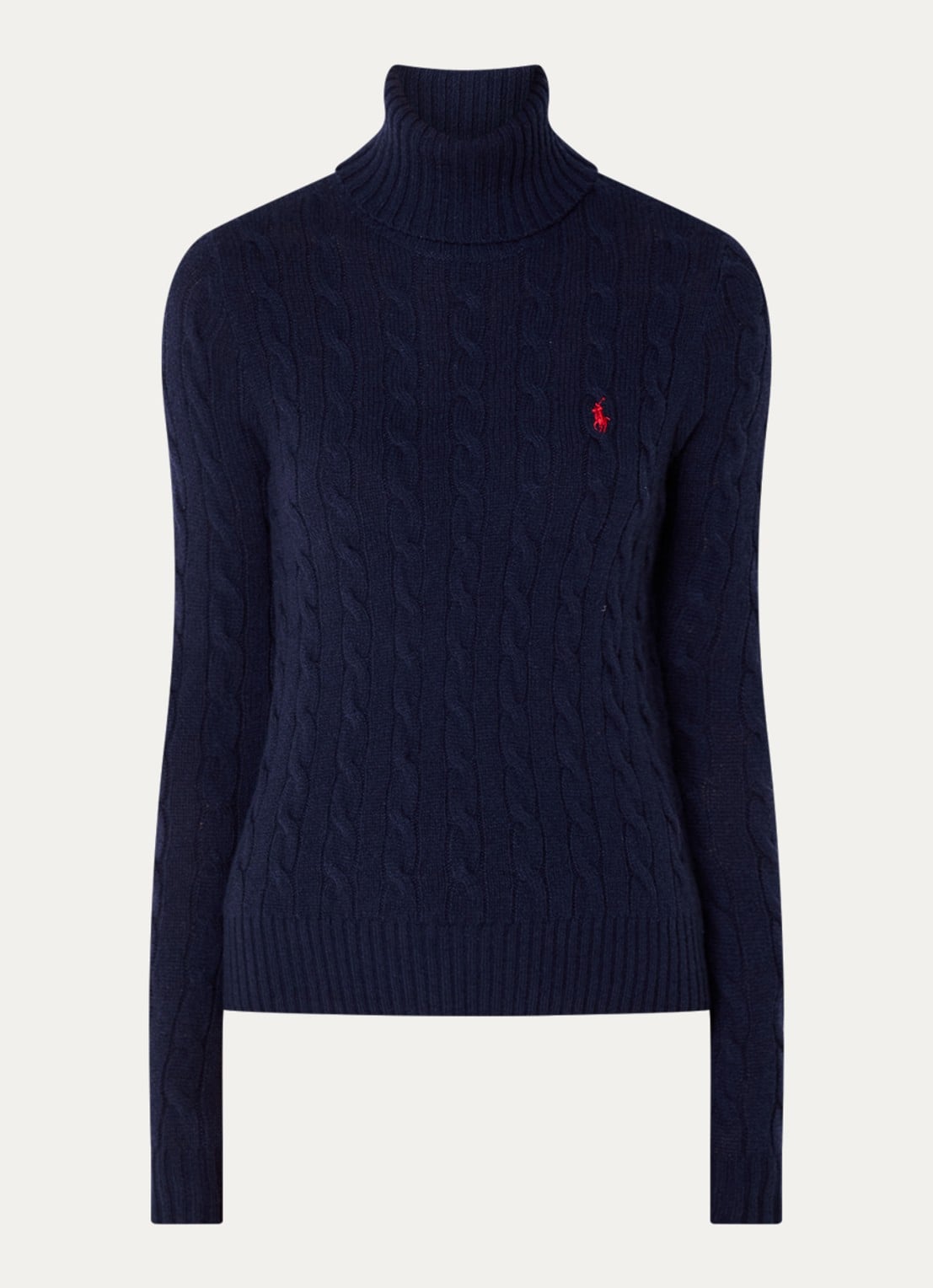 Ralph Lauren Kabelgebreide coltrui in kasjmierblend met logoborduring - voorkant 3 hunter navy / donkerblauw