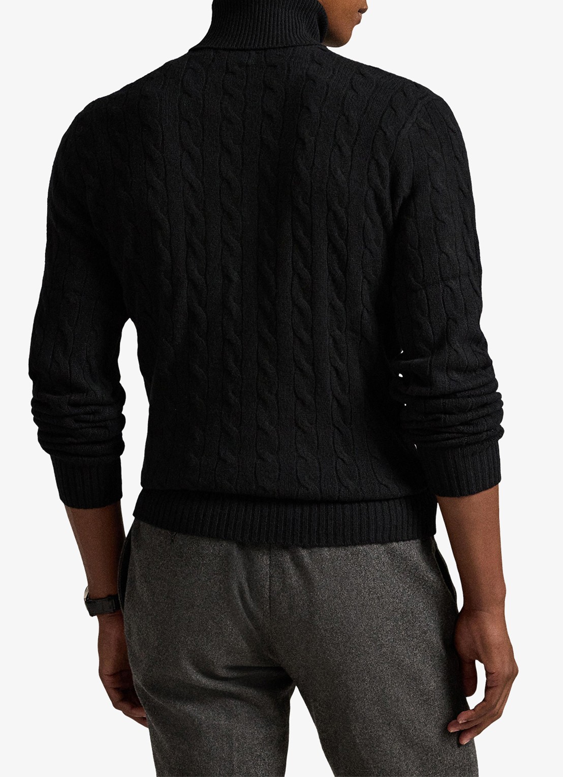 Ralph Lauren Kabelgebreide coltrui in kasjmierblend - achterkant polo black / zwart