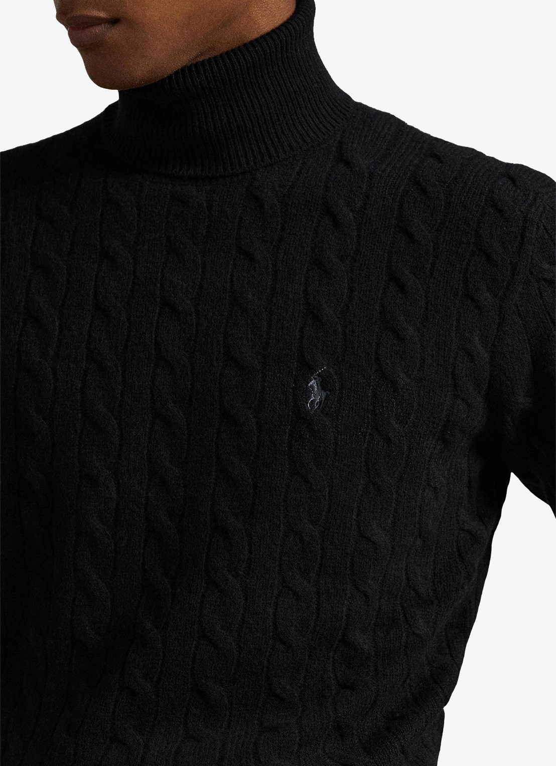 Ralph Lauren Kabelgebreide coltrui in kasjmierblend - detail 4 polo black / zwart