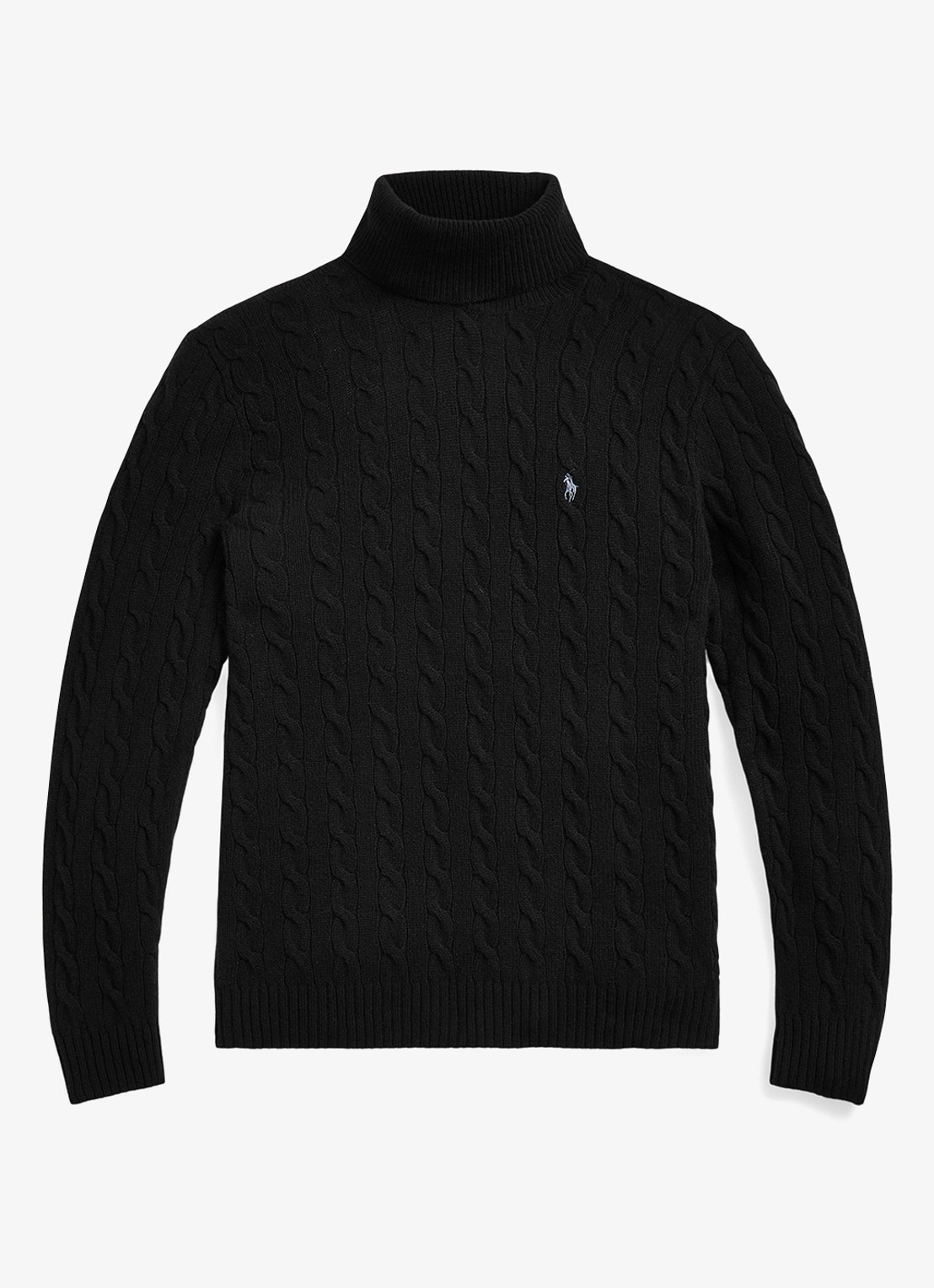 Ralph Lauren Kabelgebreide coltrui in kasjmierblend - voorkant 2 polo black / zwart