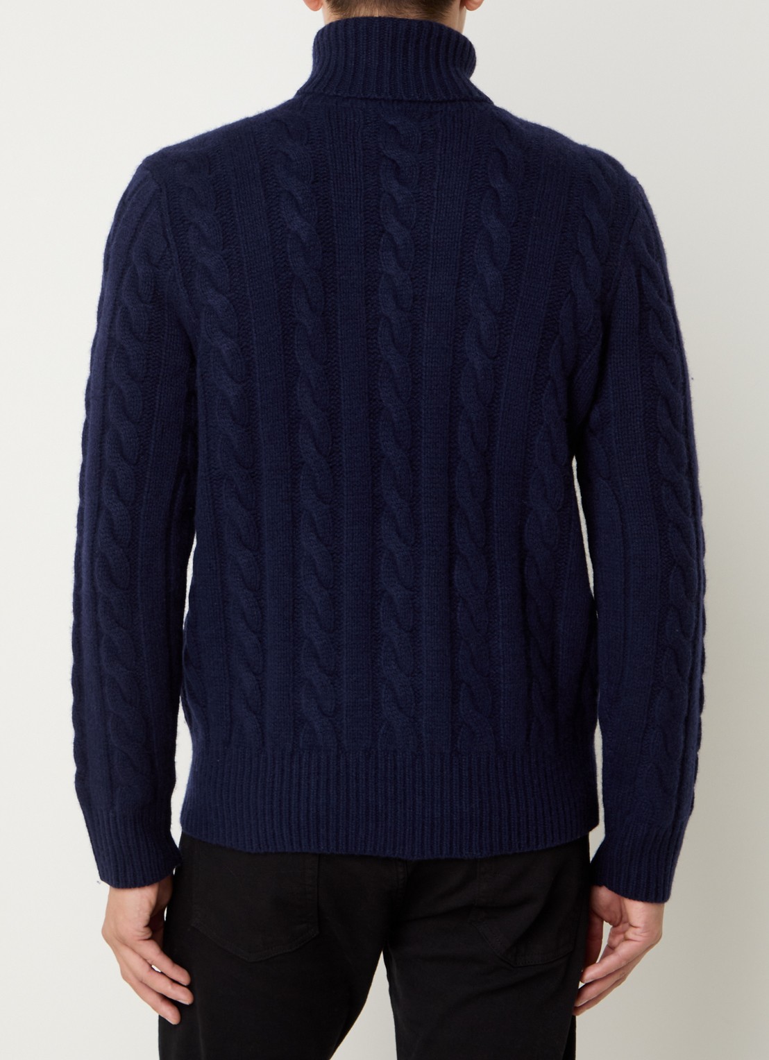 Ralph Lauren Kabelgebreide coltrui in kasjmierblend - achterkant 3 donkerblauw