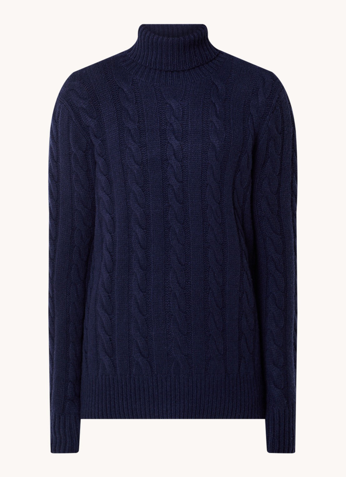 Ralph Lauren Kabelgebreide coltrui in kasjmierblend - voorkant 4 donkerblauw