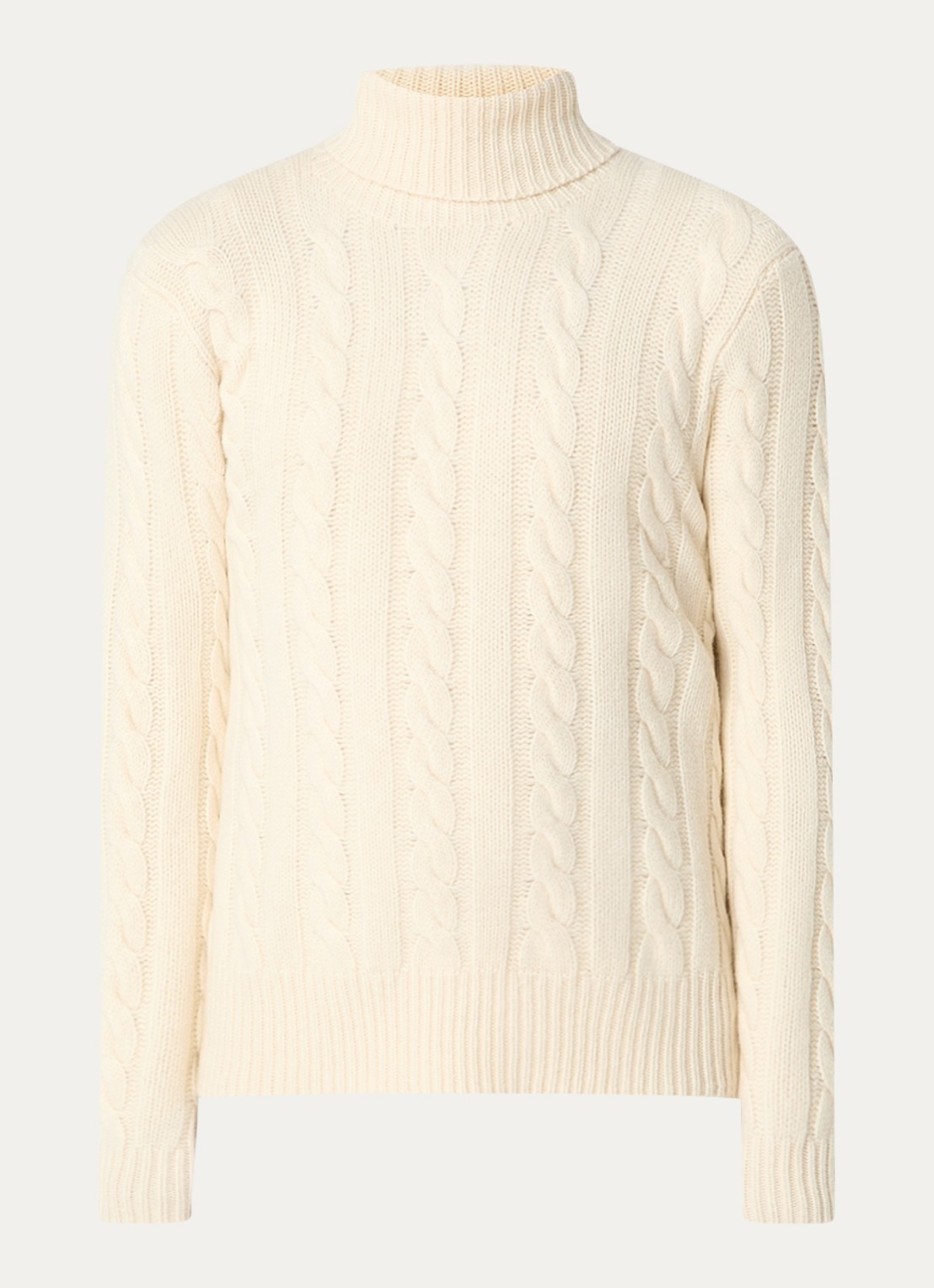 Ralph Lauren Kabelgebreide coltrui in kasjmierblend - voorkant gebroken wit