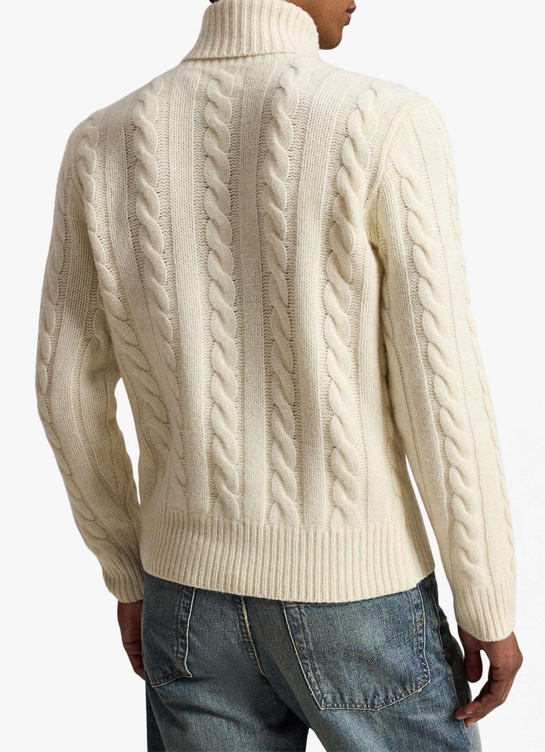 Ralph Lauren Kabelgebreide coltrui in kasjmierblend - achterkant 4 andover cream / creme