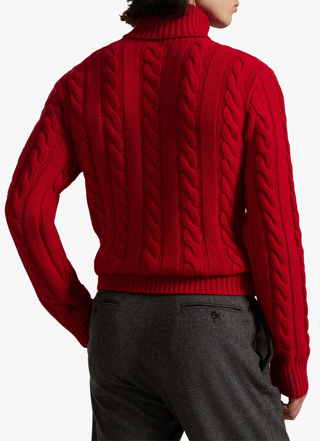 Ralph Lauren Kabelgebreide coltrui in kasjmierblend - achterkant 3 park ave red / rood