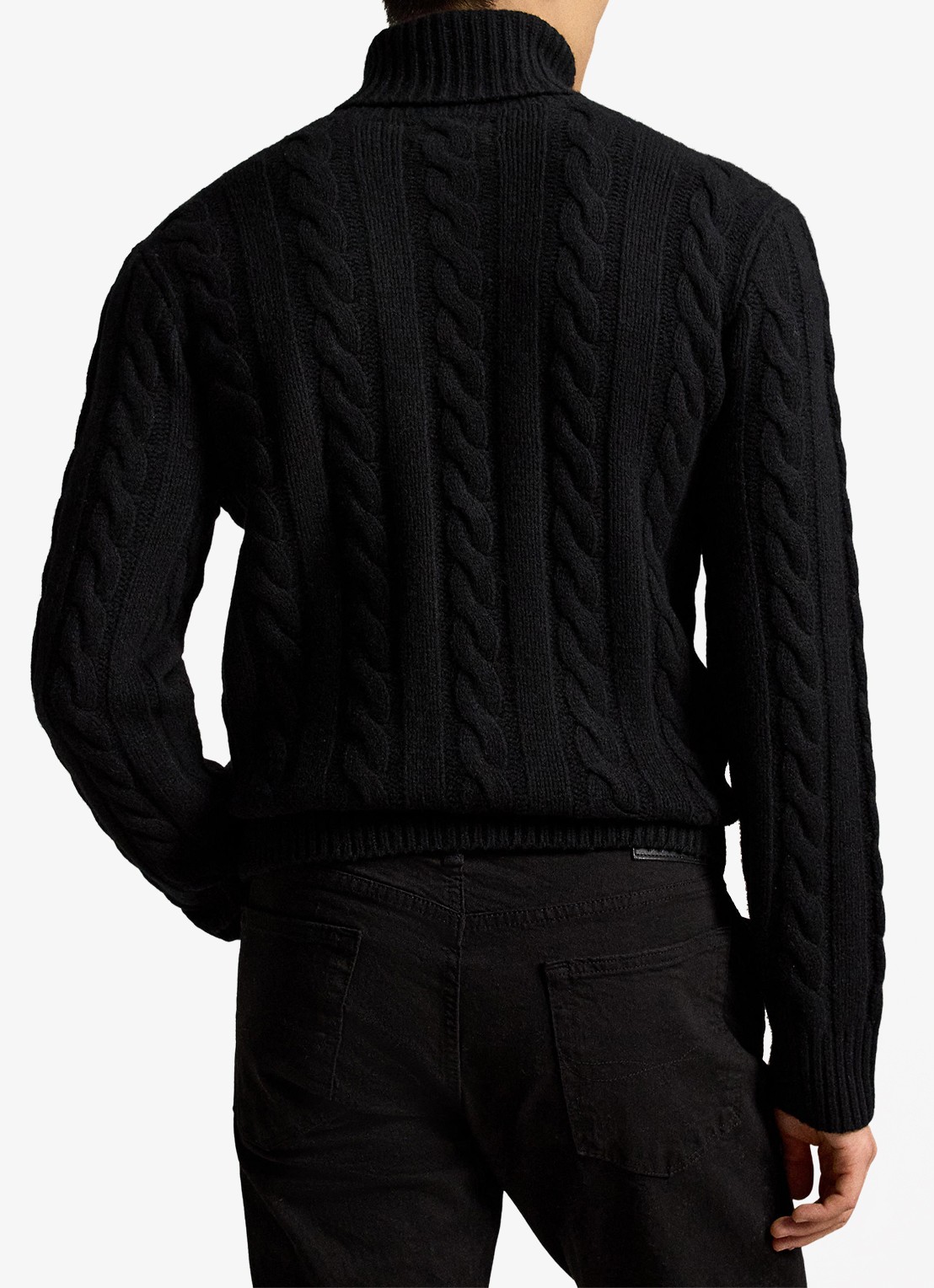 Ralph Lauren Kabelgebreide coltrui in kasjmierblend - achterkant 4 polo black / zwart