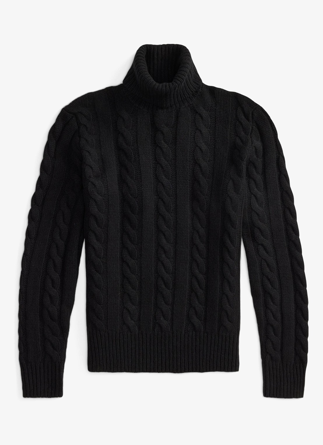 Ralph Lauren Kabelgebreide coltrui in kasjmierblend - voorkant 2 polo black / zwart