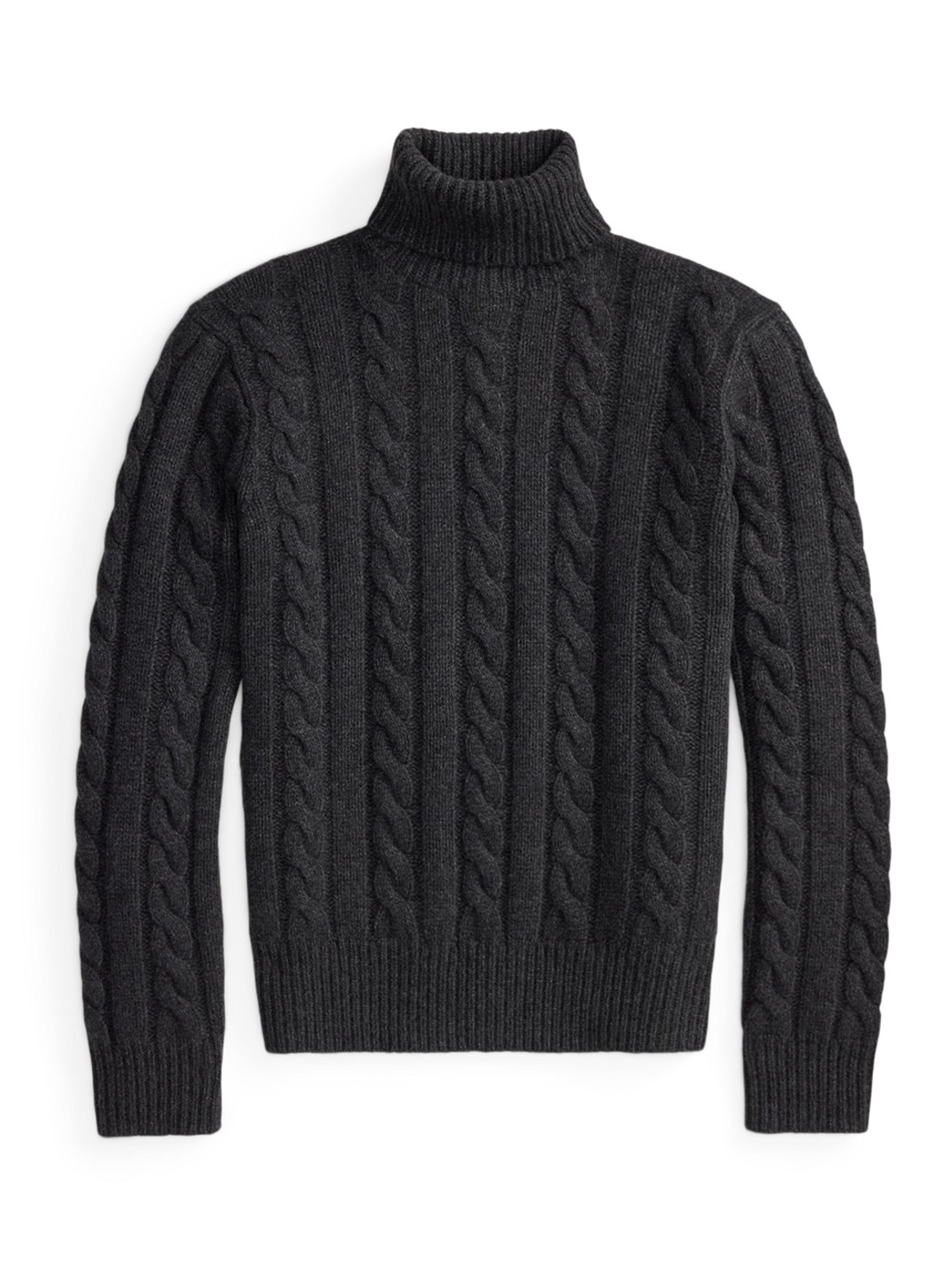 Ralph Lauren Kabelgebreide coltrui in kasjmierblend - voorkant dark granite / donkergrijs