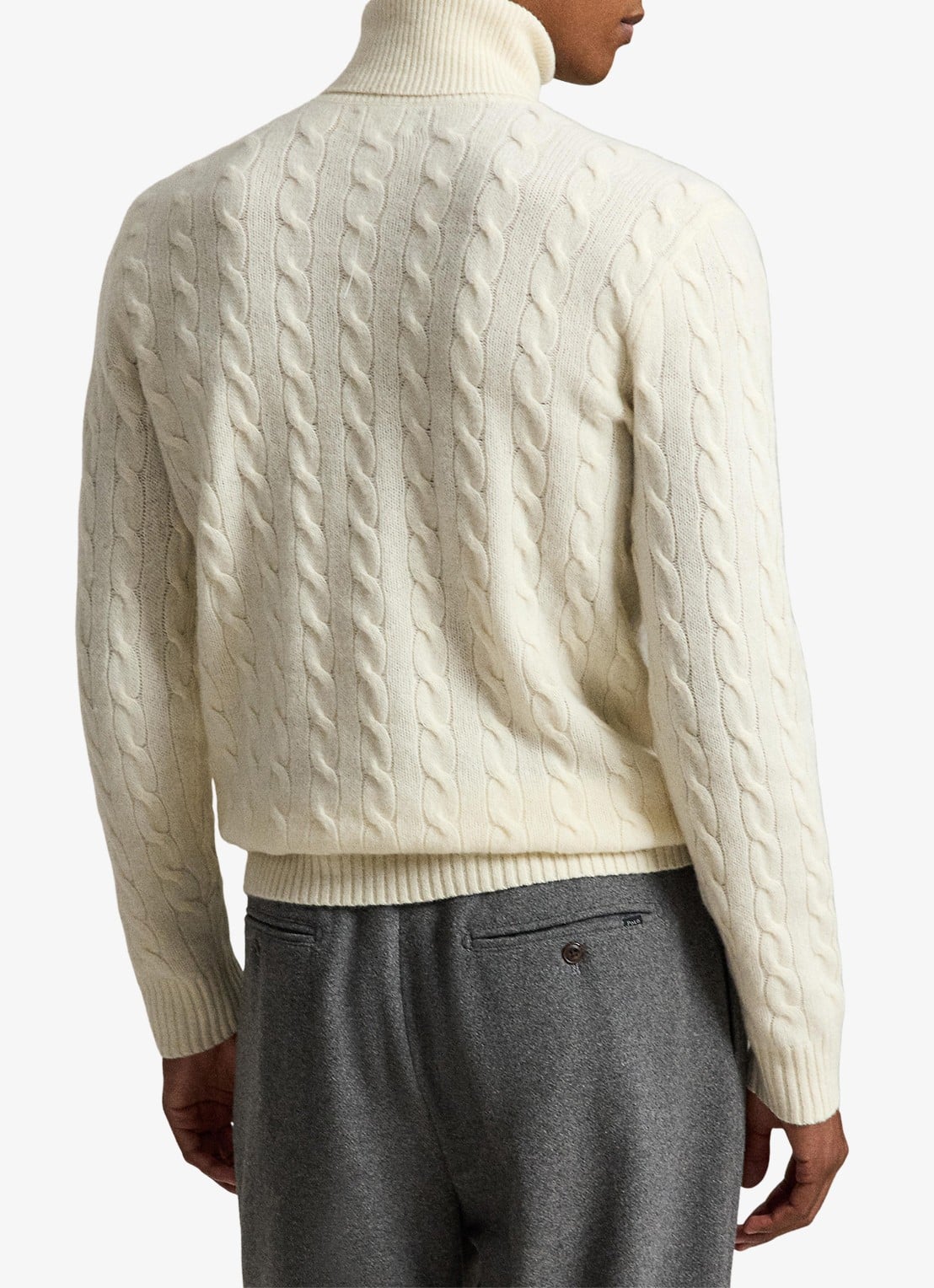 Ralph Lauren Kabelgebreide coltrui in kasjmierblend - achterkant 3 andover cream-34ty / crème