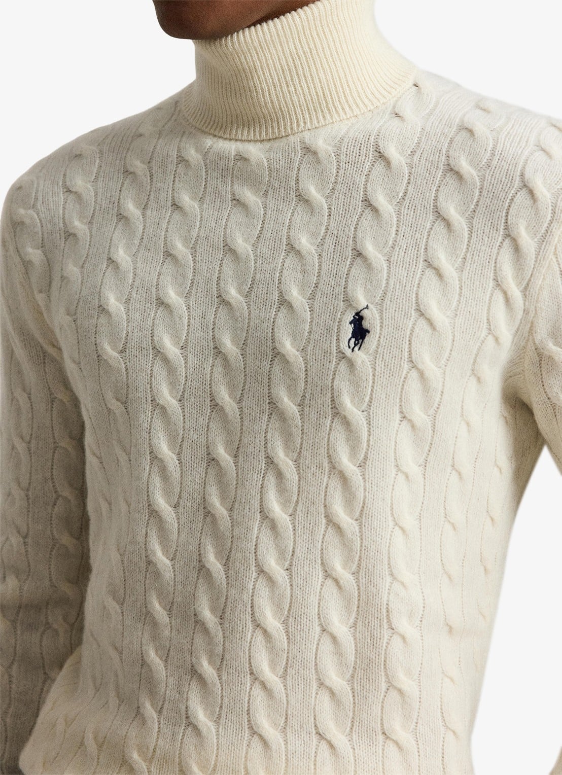 Ralph Lauren Kabelgebreide coltrui in kasjmierblend - detail 2 andover cream-34ty / crème