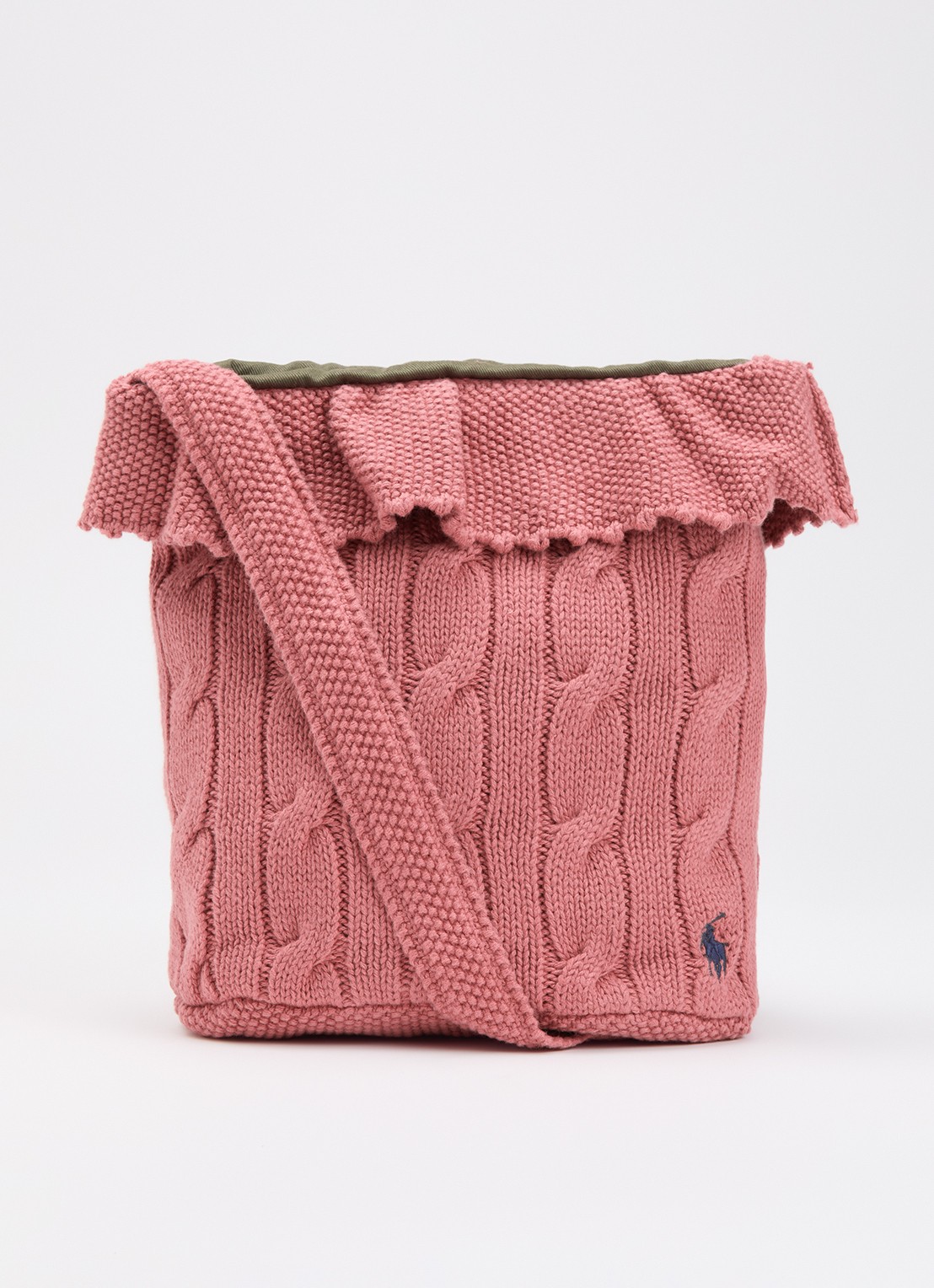 Ralph Lauren Kabelgebreide crossbodytas met logoborduring - voorkant 2 roze