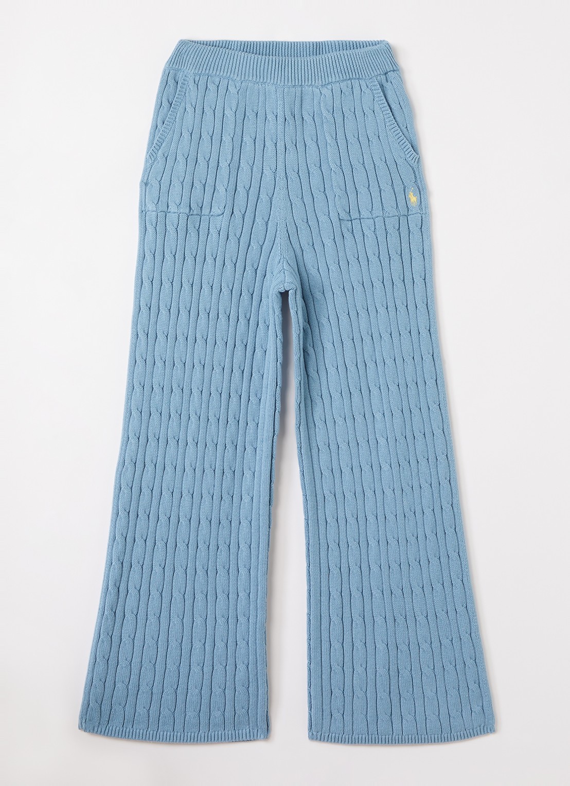 Ralph Lauren Kabelgebreide flared fit broek met logo - voorkant 2 blauw