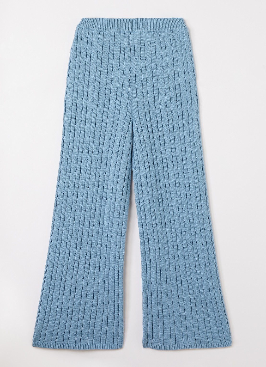 Ralph Lauren Kabelgebreide flared fit broek met logo - voorkant 3 blauw