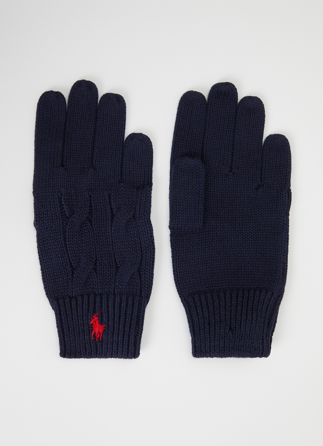Ralph Lauren Kabelgebreide handschoenen met logoborduring - voorkant donkerblauw