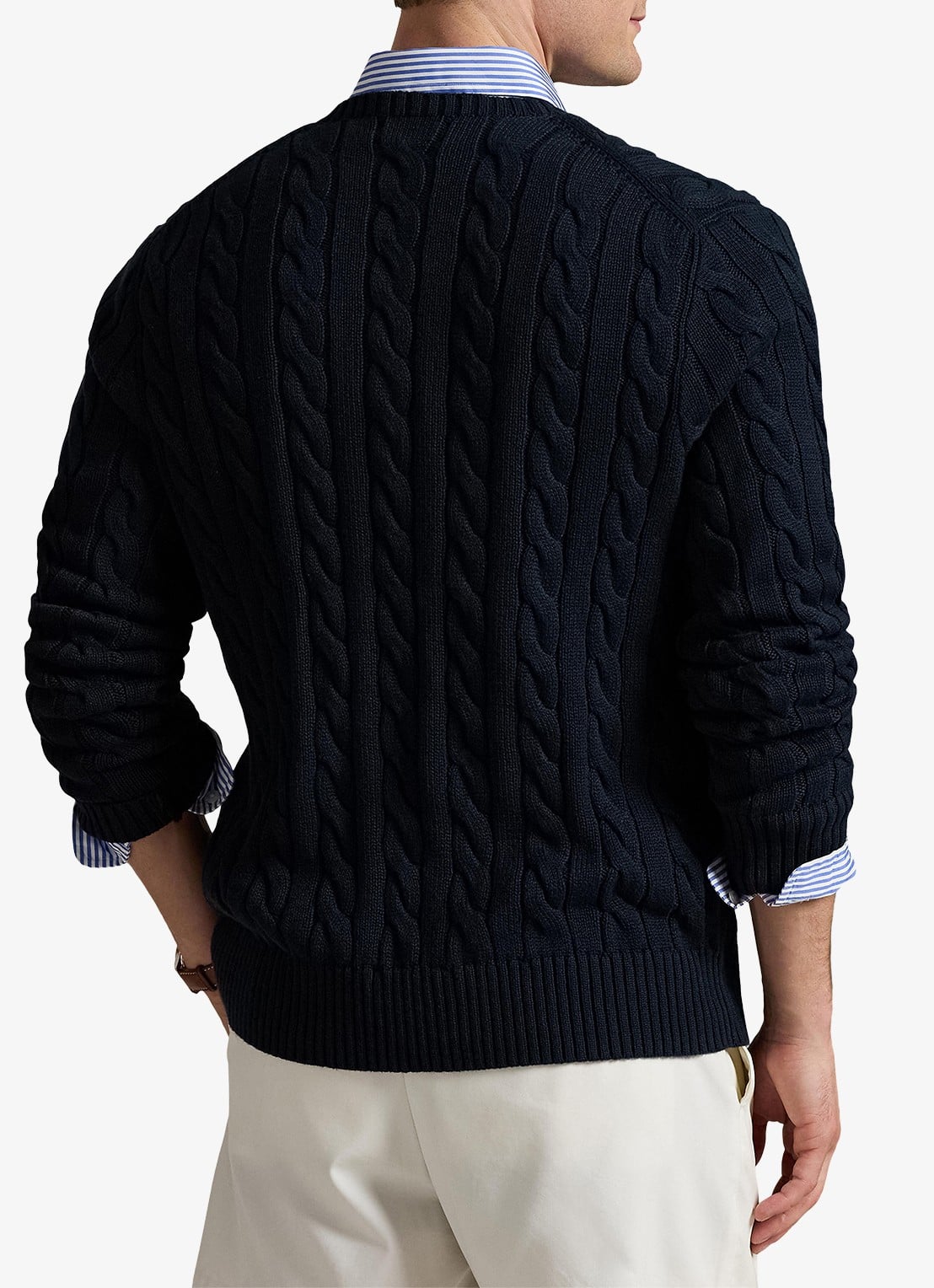 Ralph Lauren Kabelgebreide katoenen trui - achterkant 5 hunter navy / blauw