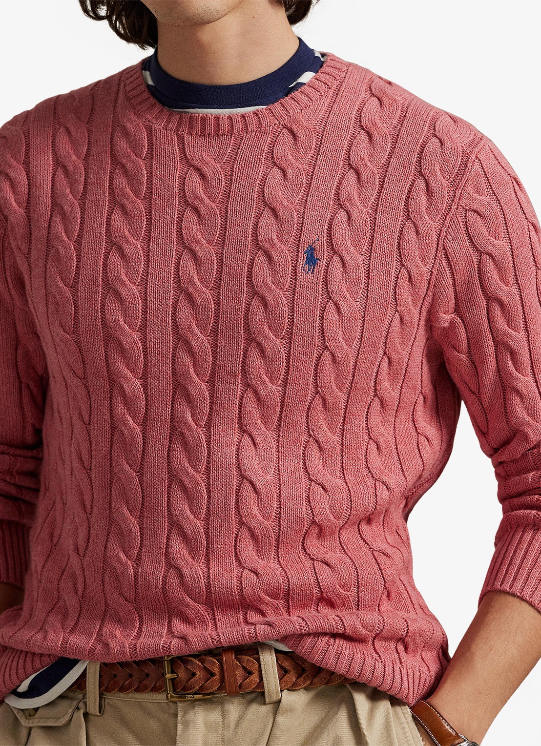 Ralph Lauren Kabelgebreide katoenen trui - detail 4 strawberry gelato hthr-45qb
