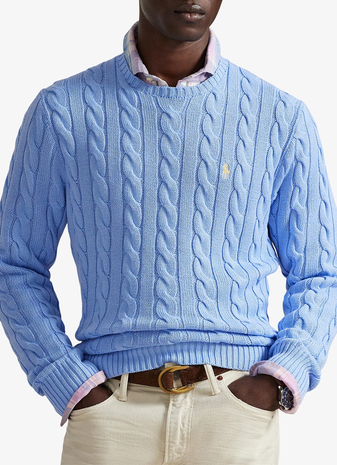 Ralph Lauren Kabelgebreide katoenen trui - detail 4 austin blue-2yh1