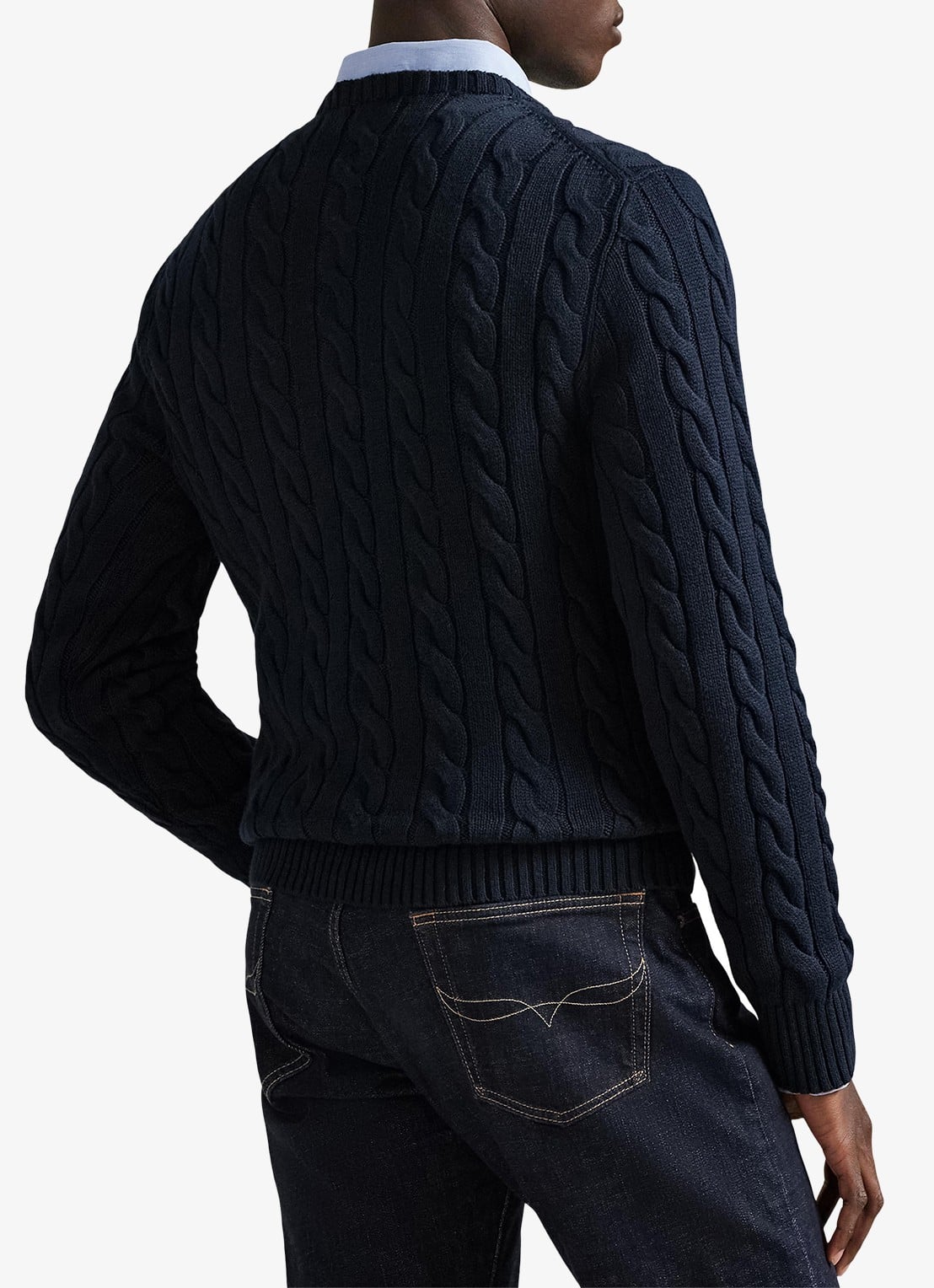 Ralph Lauren Kabelgebreide katoenen trui - achterkant 6 hunter navy / blauw