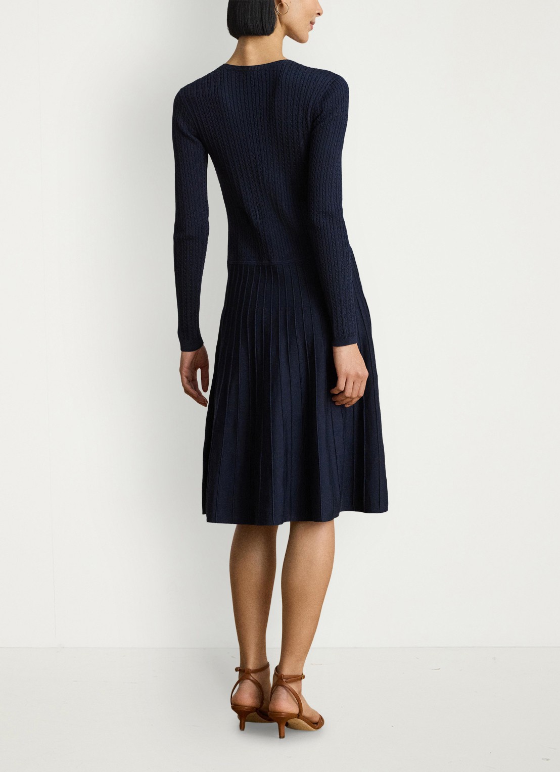 Ralph Lauren Kabelgebreide midi trui-jurk met ronde hals - achterkant 3 lauren navy / blauw