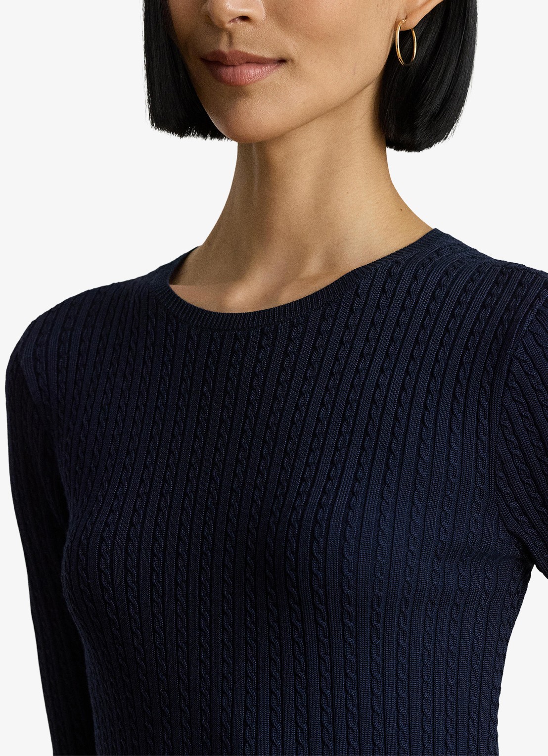 Ralph Lauren Kabelgebreide midi trui-jurk met ronde hals - detail 2 lauren navy / blauw
