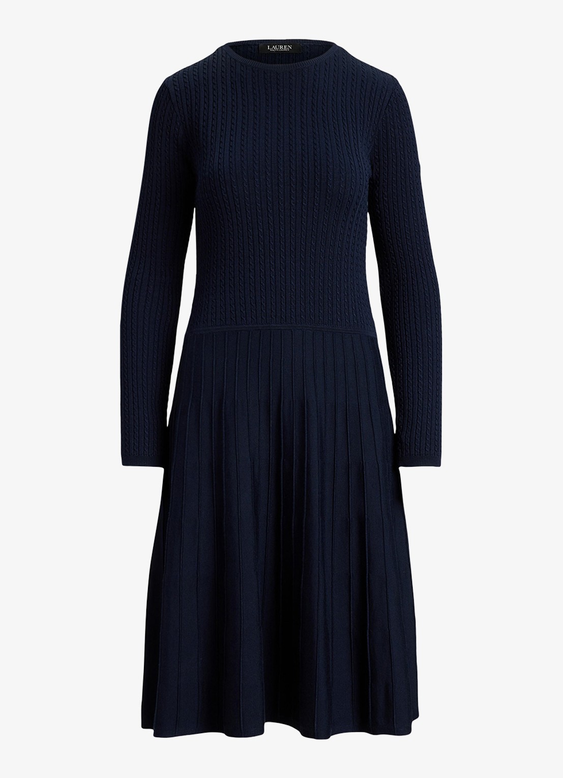 Ralph Lauren Kabelgebreide midi trui-jurk met ronde hals - voorkant 4 lauren navy / blauw