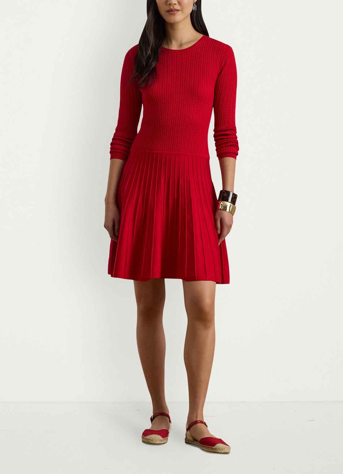 Ralph Lauren Kabelgebreide mini jurk met ronde hals - detail 2 cruise red / rood