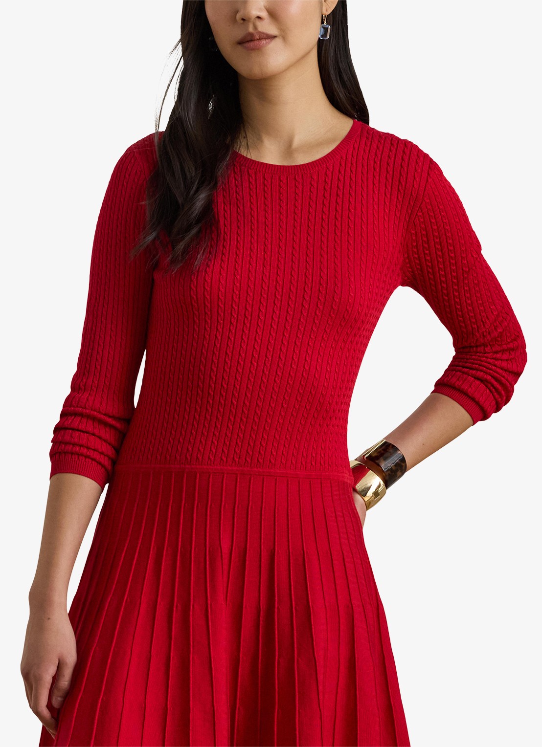Ralph Lauren Kabelgebreide mini jurk met ronde hals - detail 4 cruise red / rood
