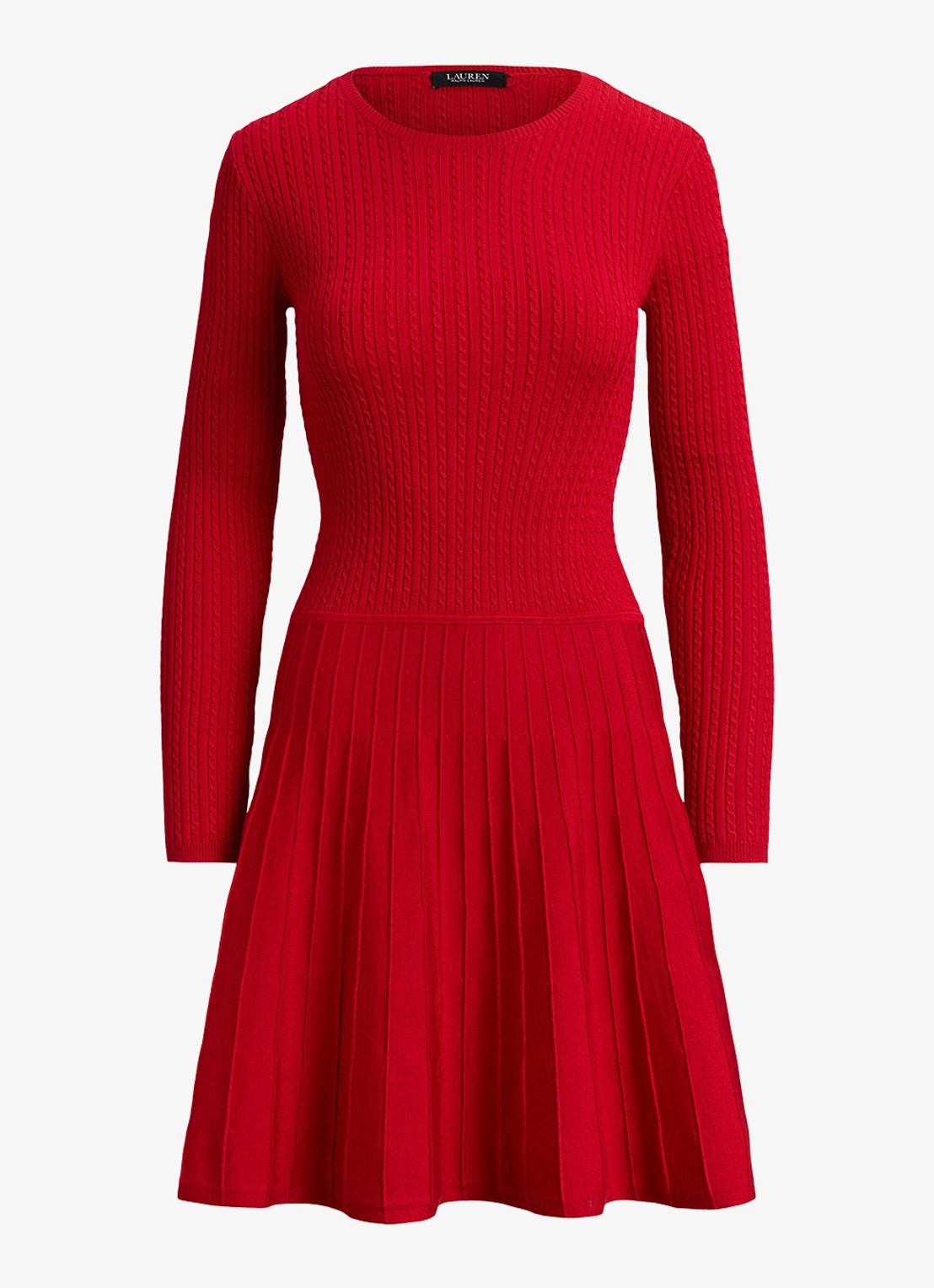 Ralph Lauren Kabelgebreide mini jurk met ronde hals - voorkant 5 cruise red / rood