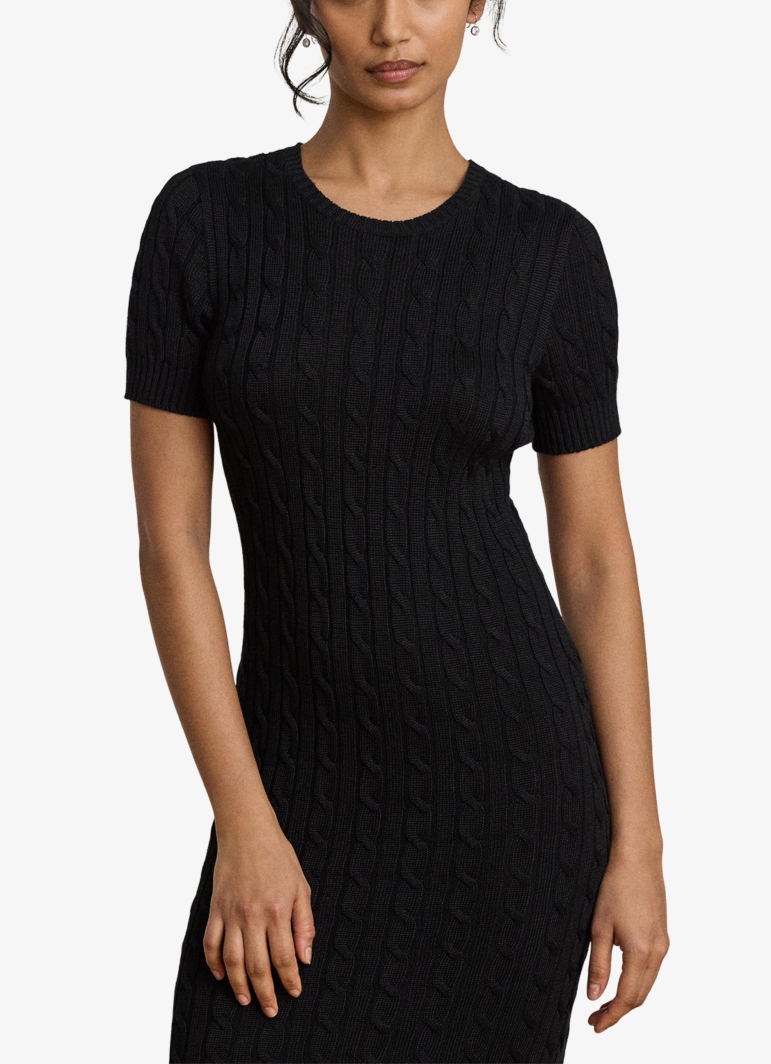 Ralph Lauren Kabelgebreide mini jurk met ronde hals - detail 3 zwart