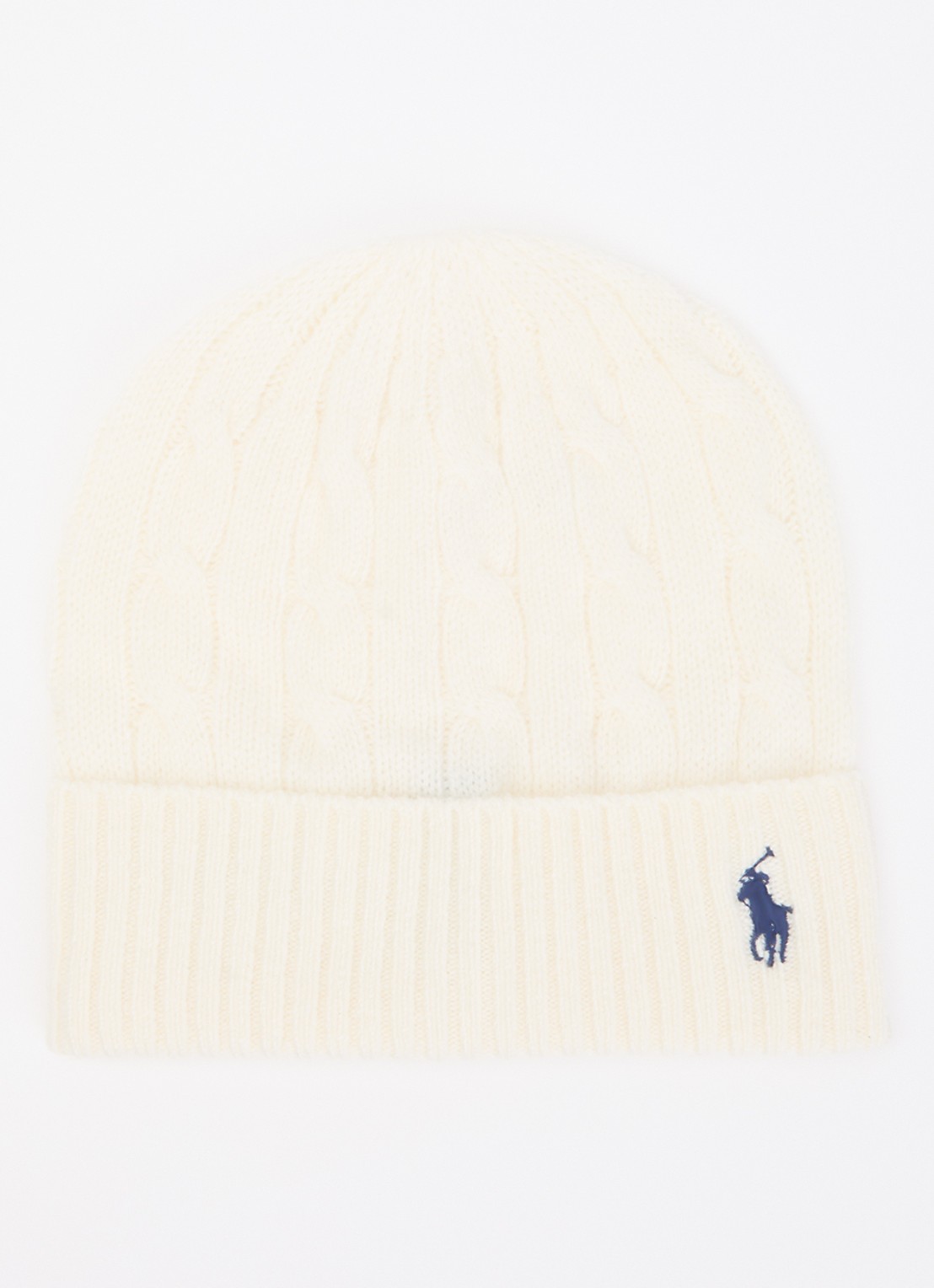 Ralph Lauren Kabelgebreide muts in kasjmierblend met logoborduring - voorkant ivoor